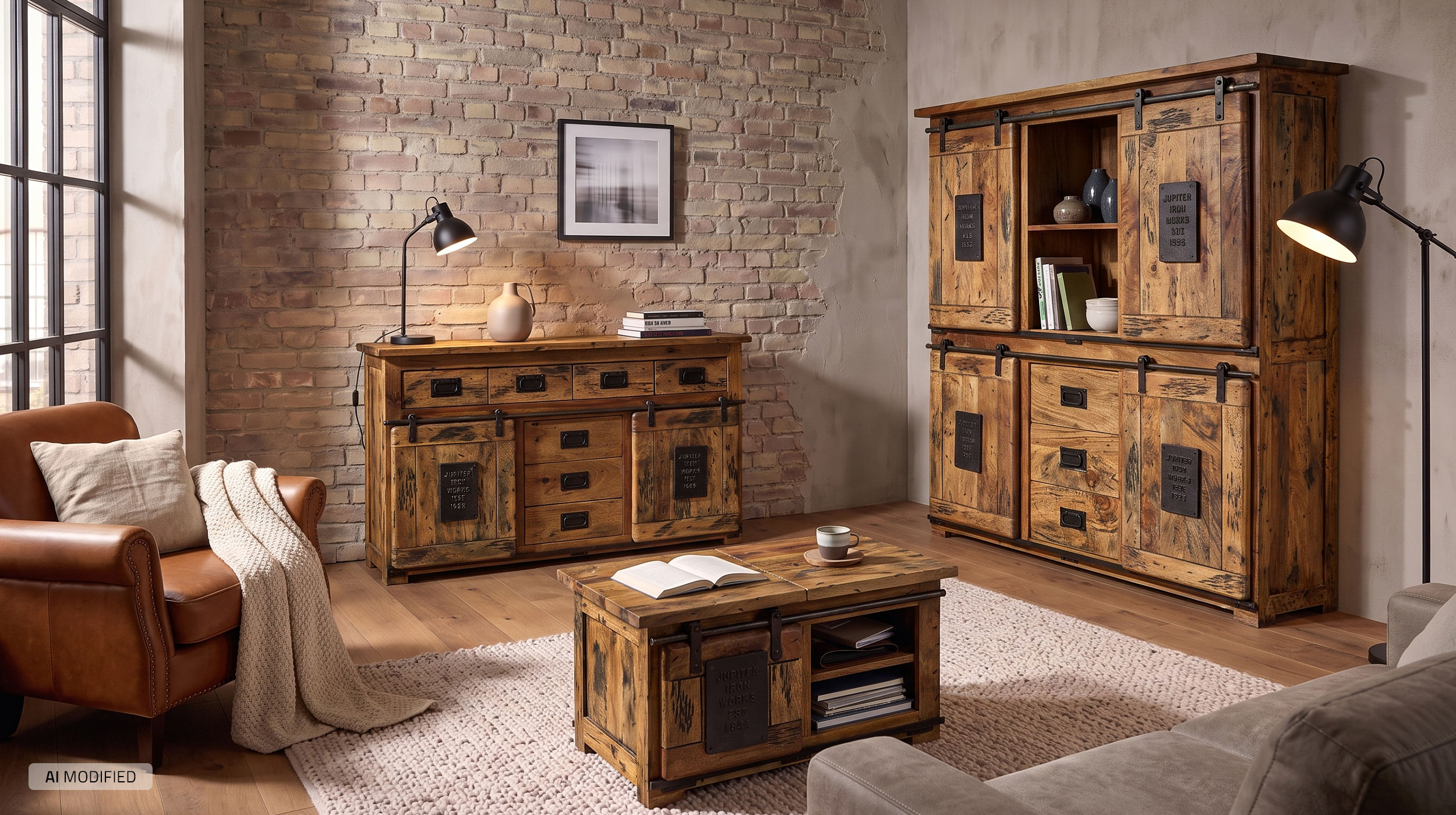 Highboard mit 4 Rolltüren Mango massiv 150 cm - montiert - EMANUEL