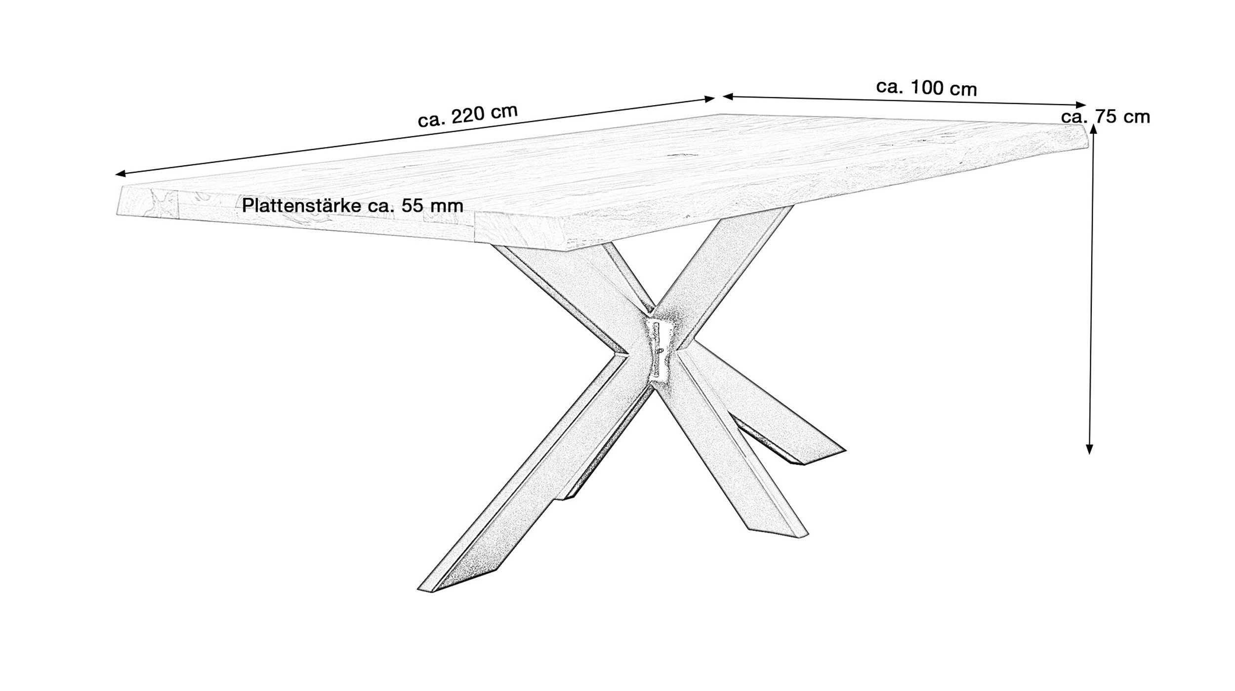 Esstisch Baumkantentisch 220 cm massiv lackierte Akazie - TIM