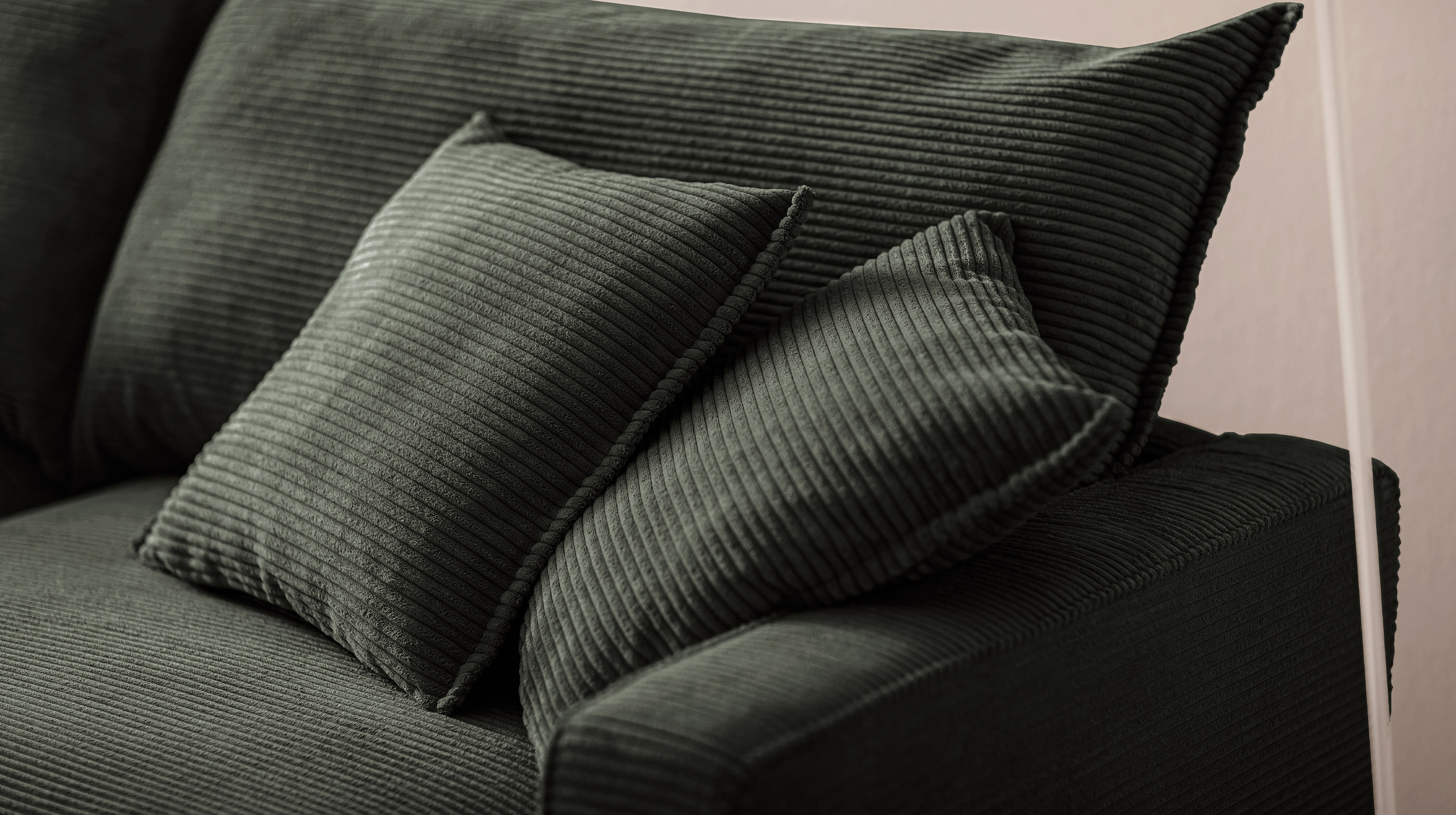 Big Sofa Cord grün - 242 cm - Nosagunterfederung - TRIBECCA 