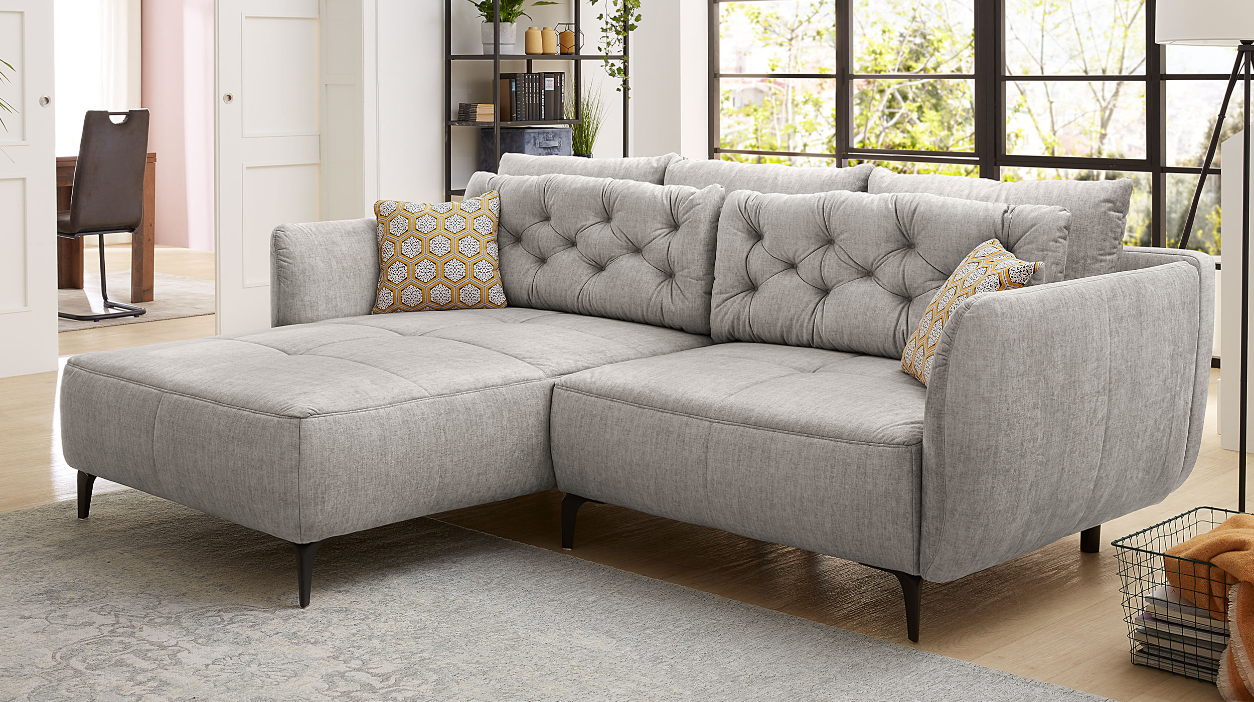 Ecksofa hellgrau Veloursbezug 251 x 186 cm - SALO