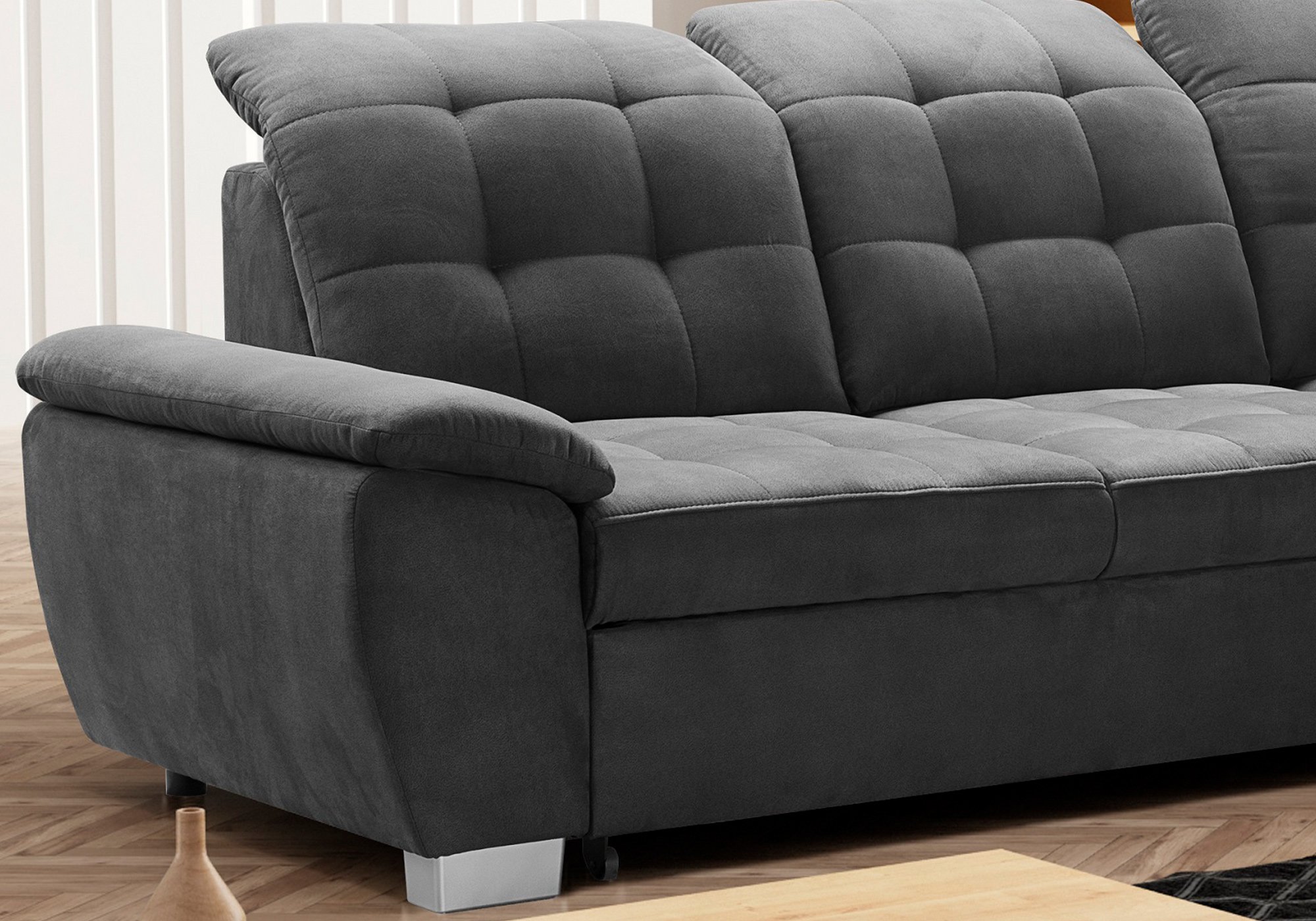 Ecksofa mit Schlaffunktion grau 262 x 215 cm Bettkasten - LOTTA