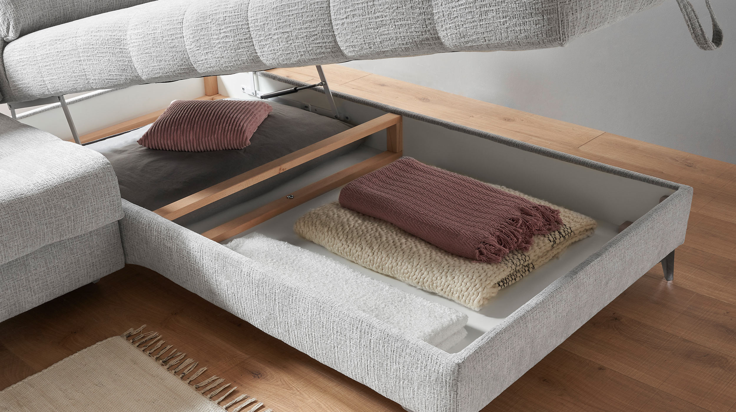 Ecksofa mit Bettkasten - grau - 289 cm - VARADERO