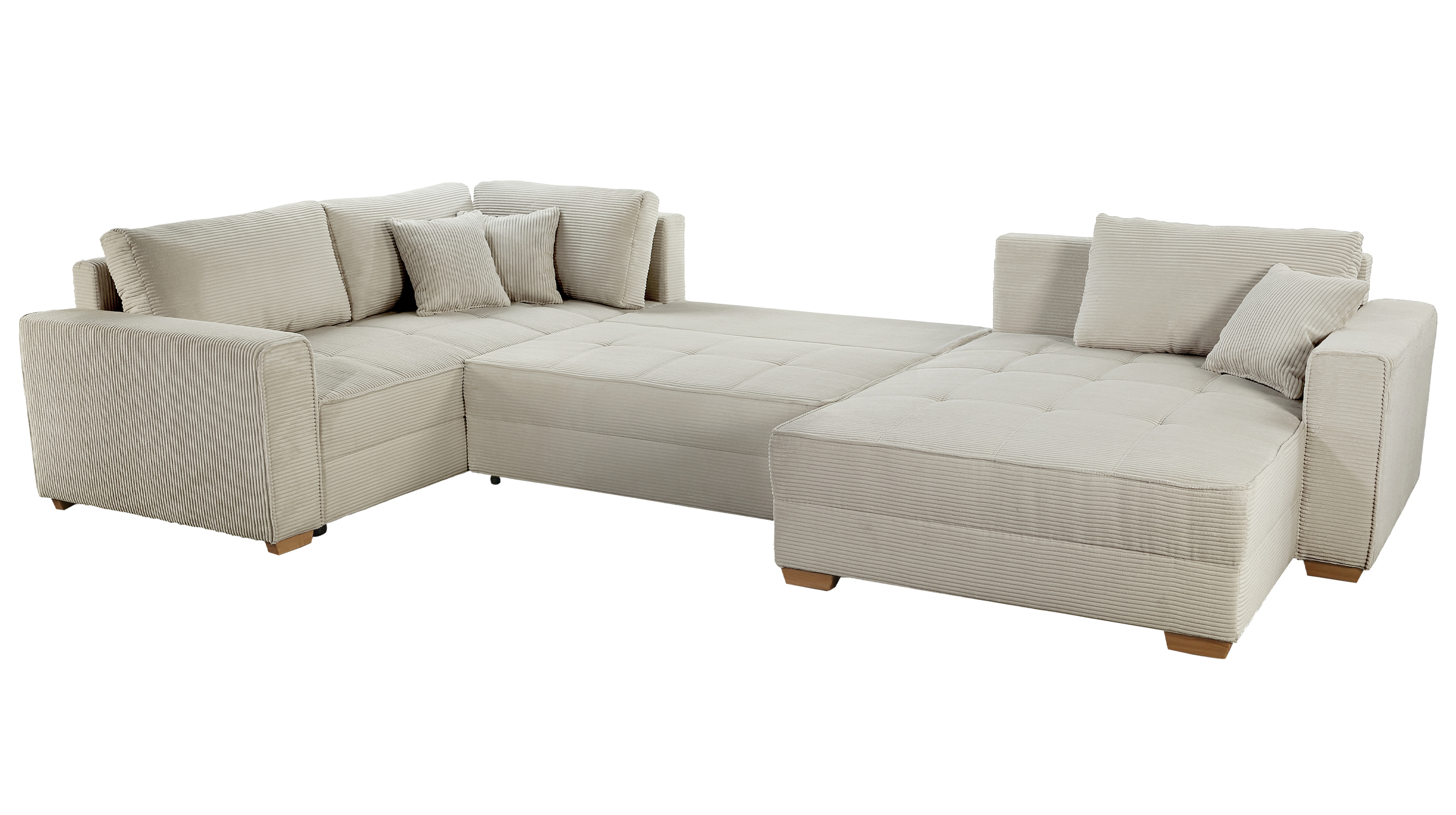 Wohnlandschaft Schlaffunktion Cord beige Bettkasten 379 cm - ALBA