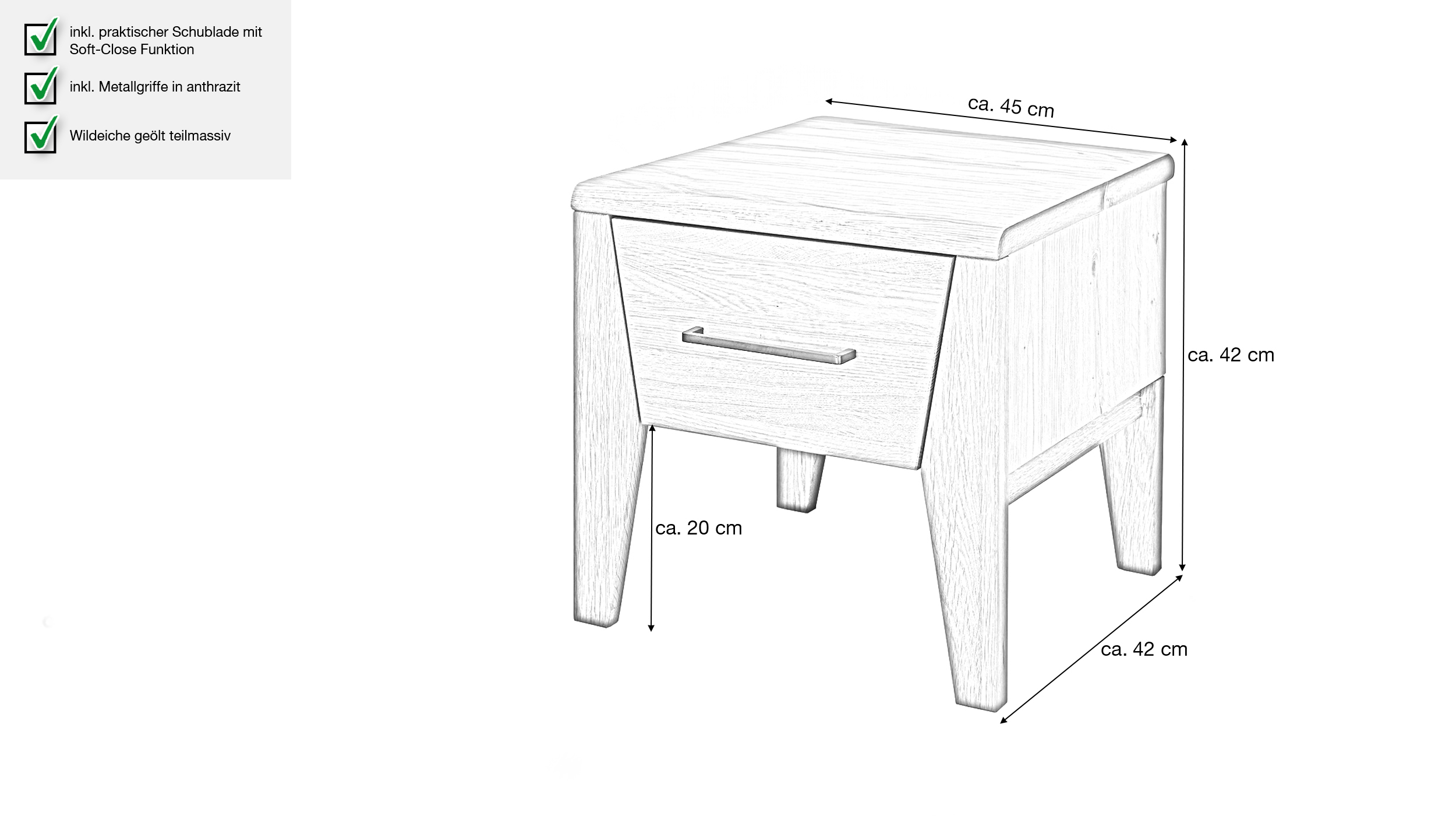 Nachttisch Wildeiche geölt teilmassiv 45 x 42 cm - VEGARD