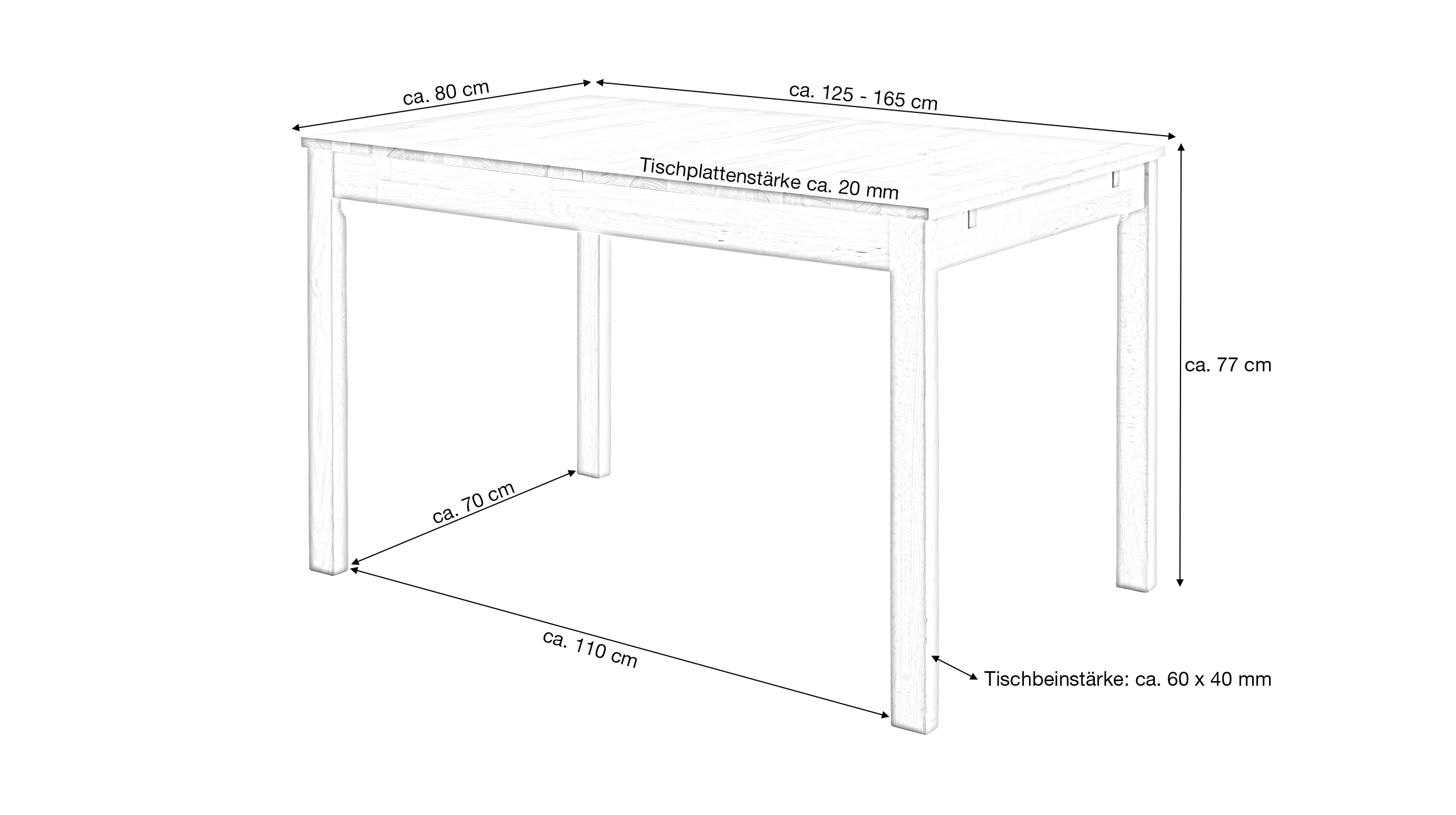 Esstisch 125 cm ausziehbar 165 cm Kernbuche massiv geölt - BASCO