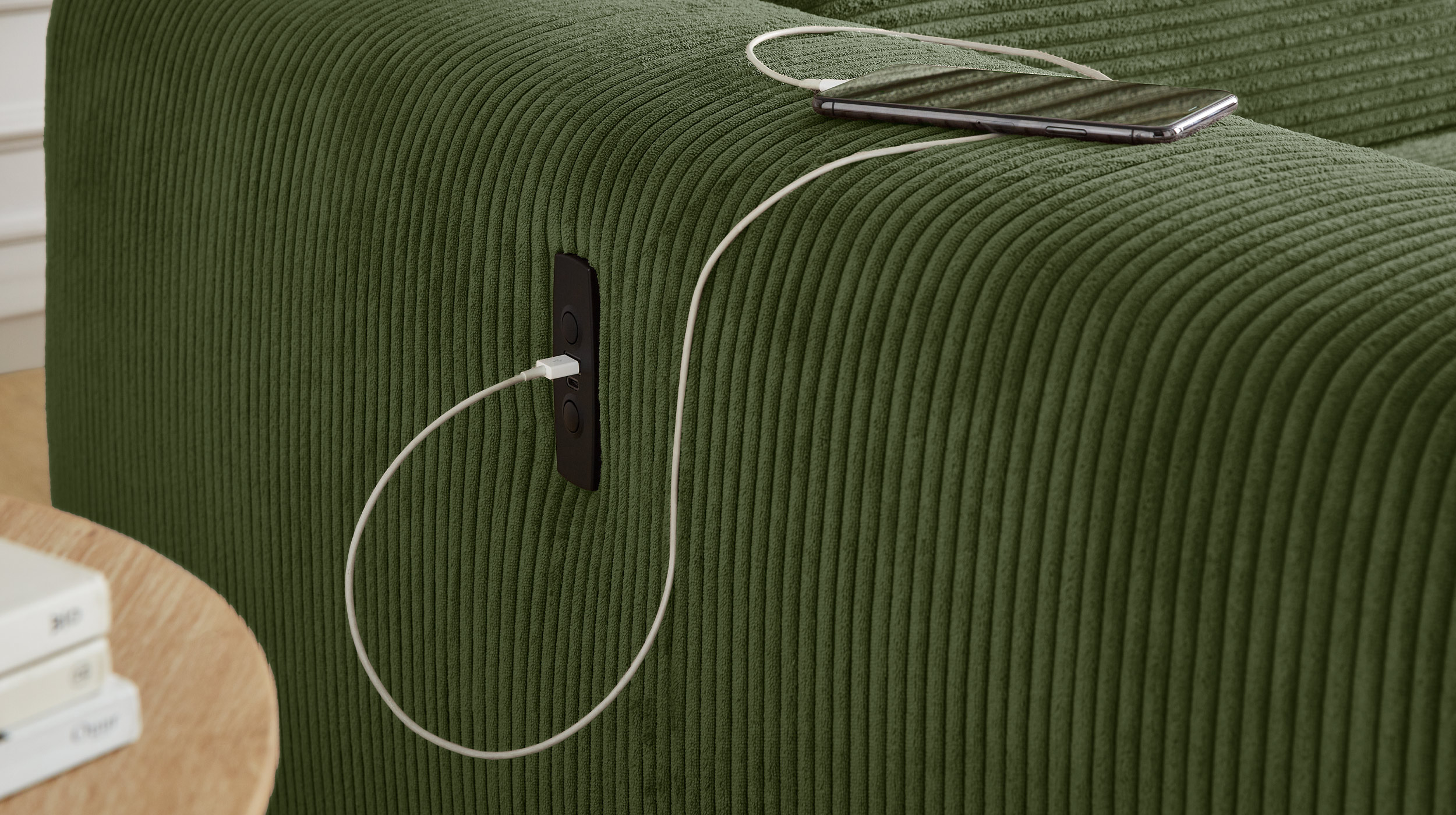 Ecksofa Cord grün 277 x 187 cm mit Relaxfunktion - SLIDER