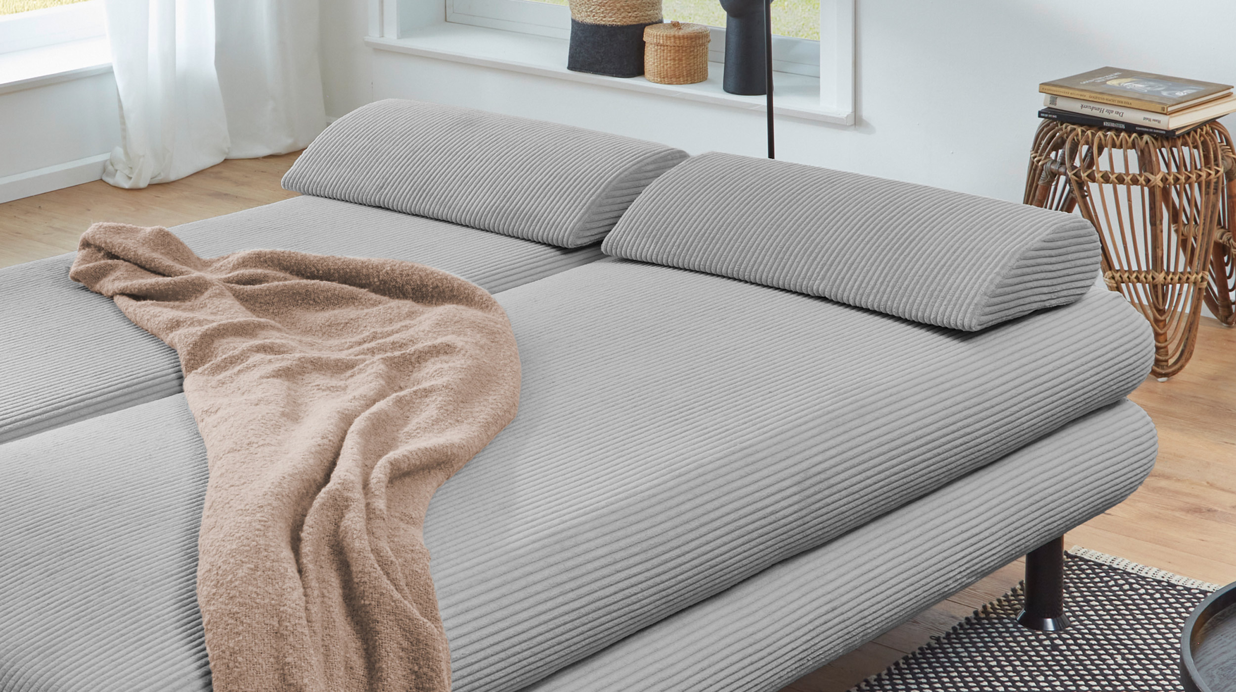 Schlafsofa Cord grau mit Bettkasten Federkern 190 cm - BAREND