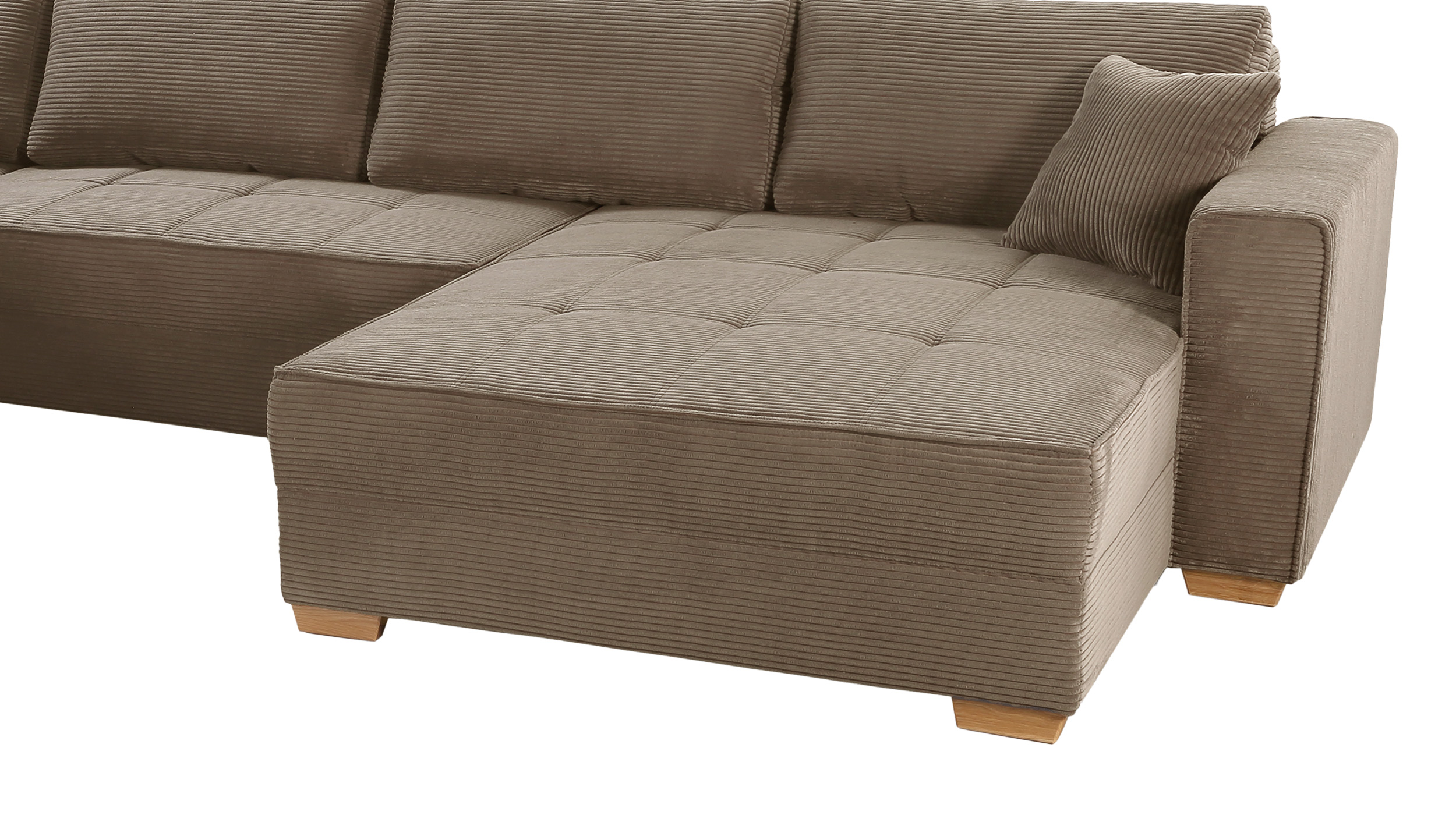 Wohnlandschaft Schlaffunktion Cord taupe Bettkasten 379 cm - ALBA