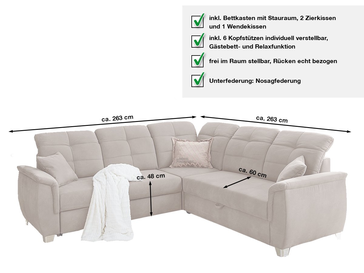 Ecksofa mit Schlaffunktion 263 x 263 cm braun - UDINE