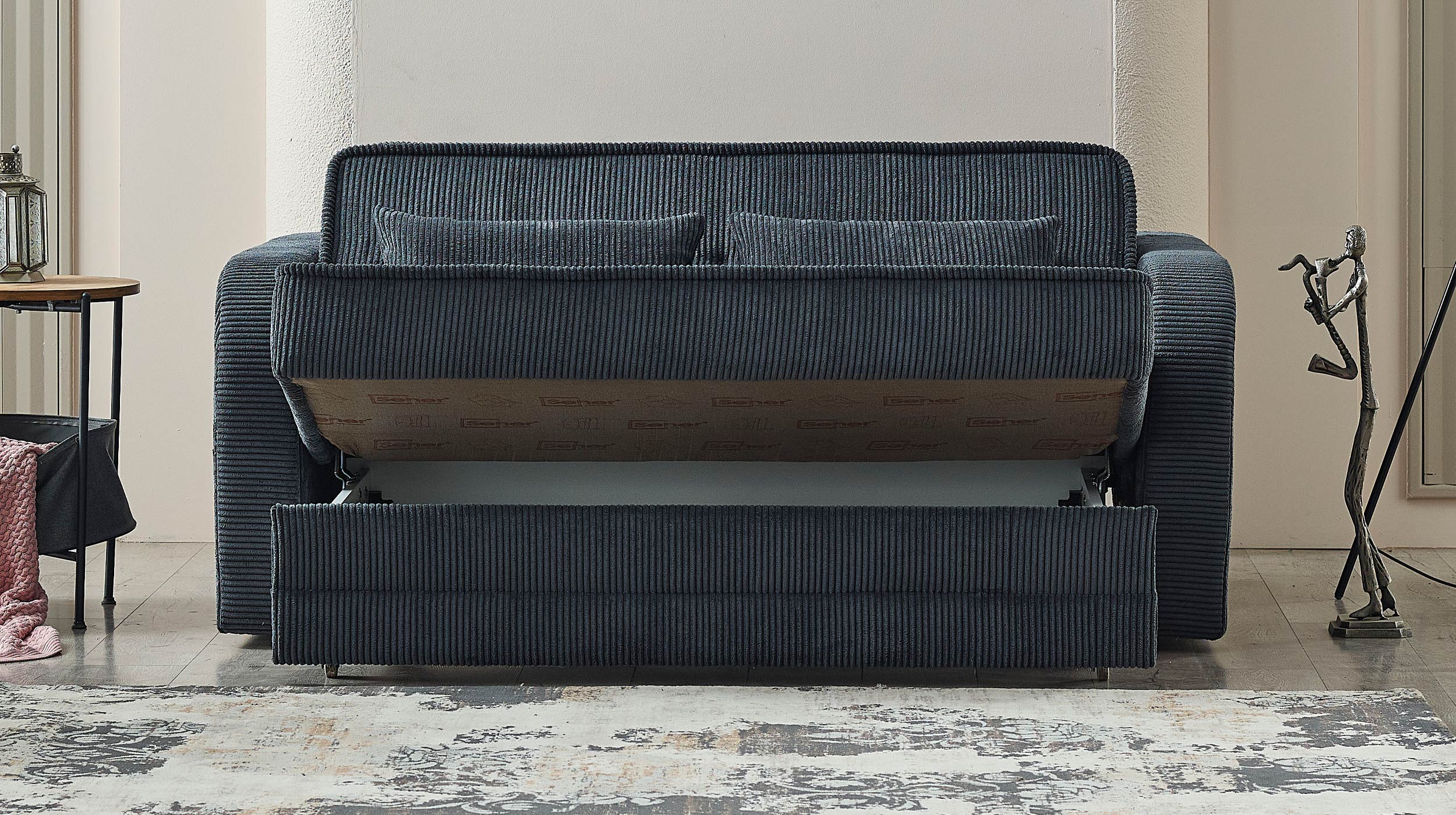 Schlafsofa Cord anthrazit mit Bettkasten 171 cm - MOLERON