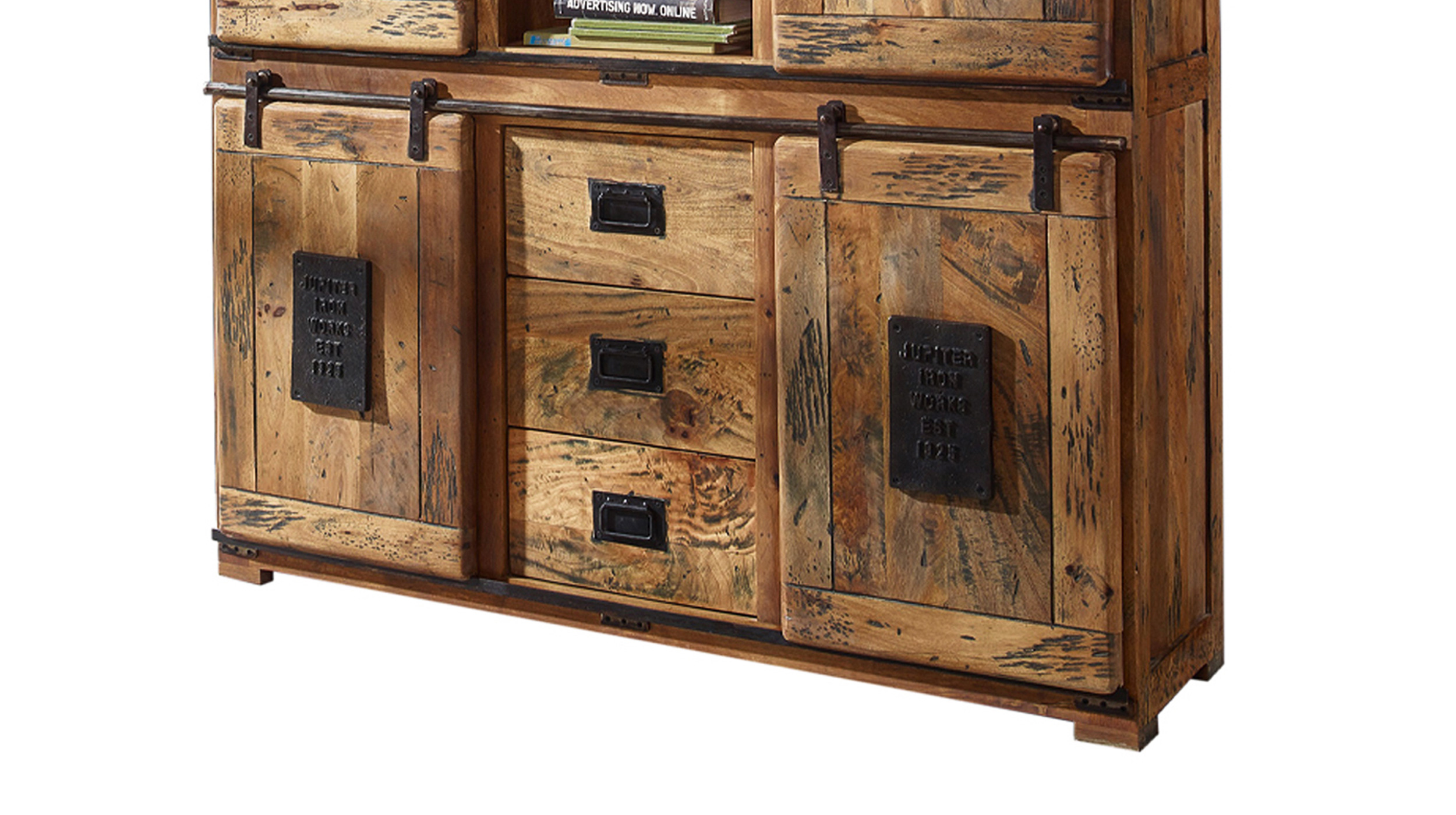 Highboard mit 4 Rolltüren Mango massiv 150 cm - montiert - EMANUEL