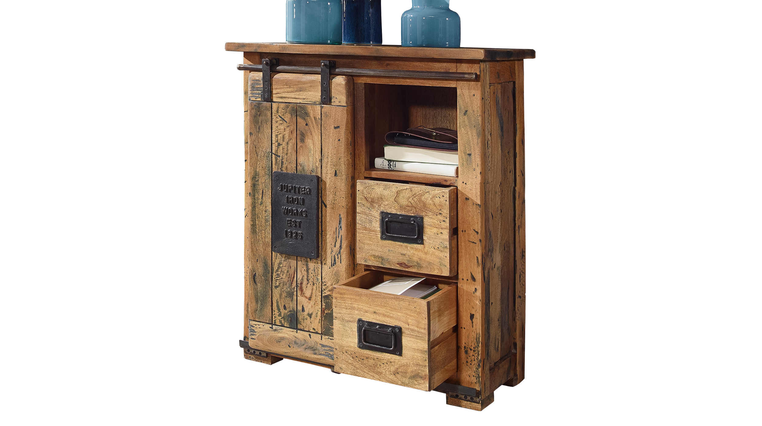 Kommode mit 2 Schubladen Mango massiv 75 x 36 cm - montiert - EMANUEL
