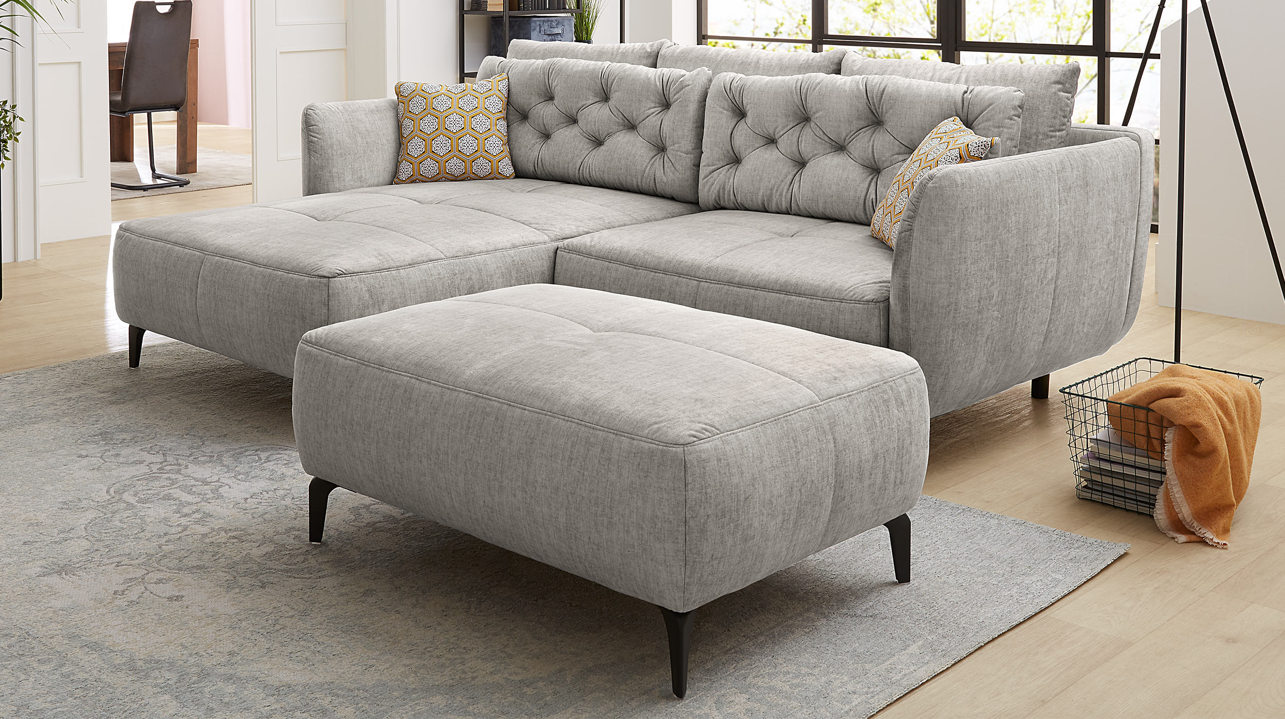 Ecksofa hellgrau Veloursbezug 251 x 186 cm - SALO