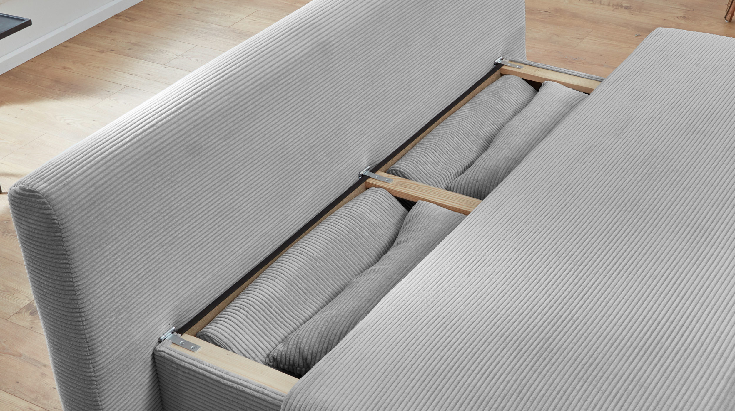 Schlafsofa Cord grau mit Bettkasten Federkern 190 cm - BAREND