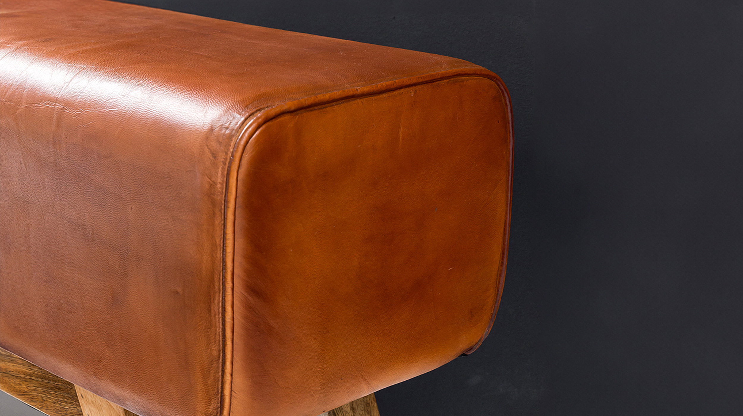 Sitzbank 120 cm echtes Leder braun Mango massiv - RANIS 