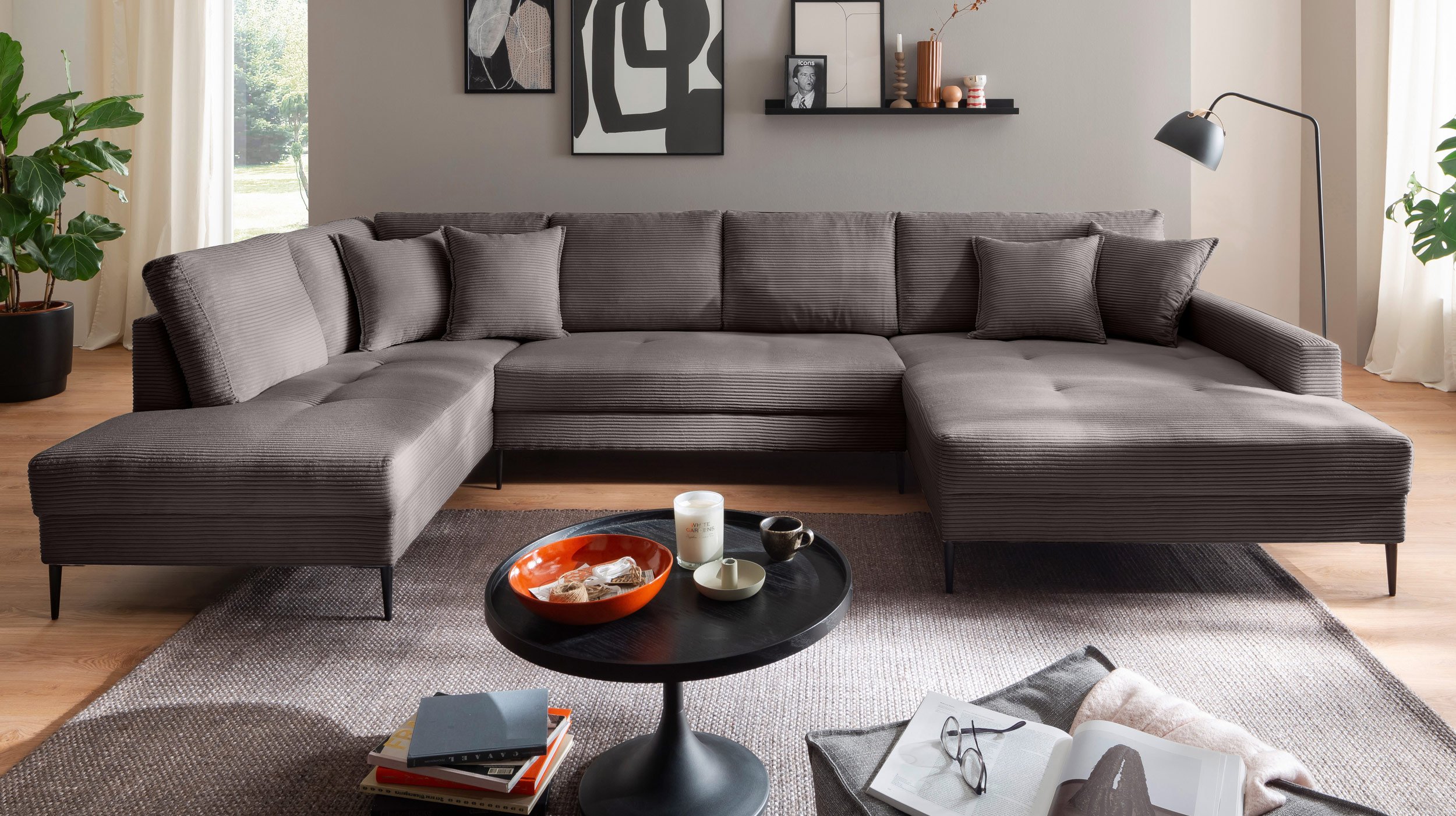 Wohnlandschaft Cord dunkelgrau - 360 cm - SUMMER 