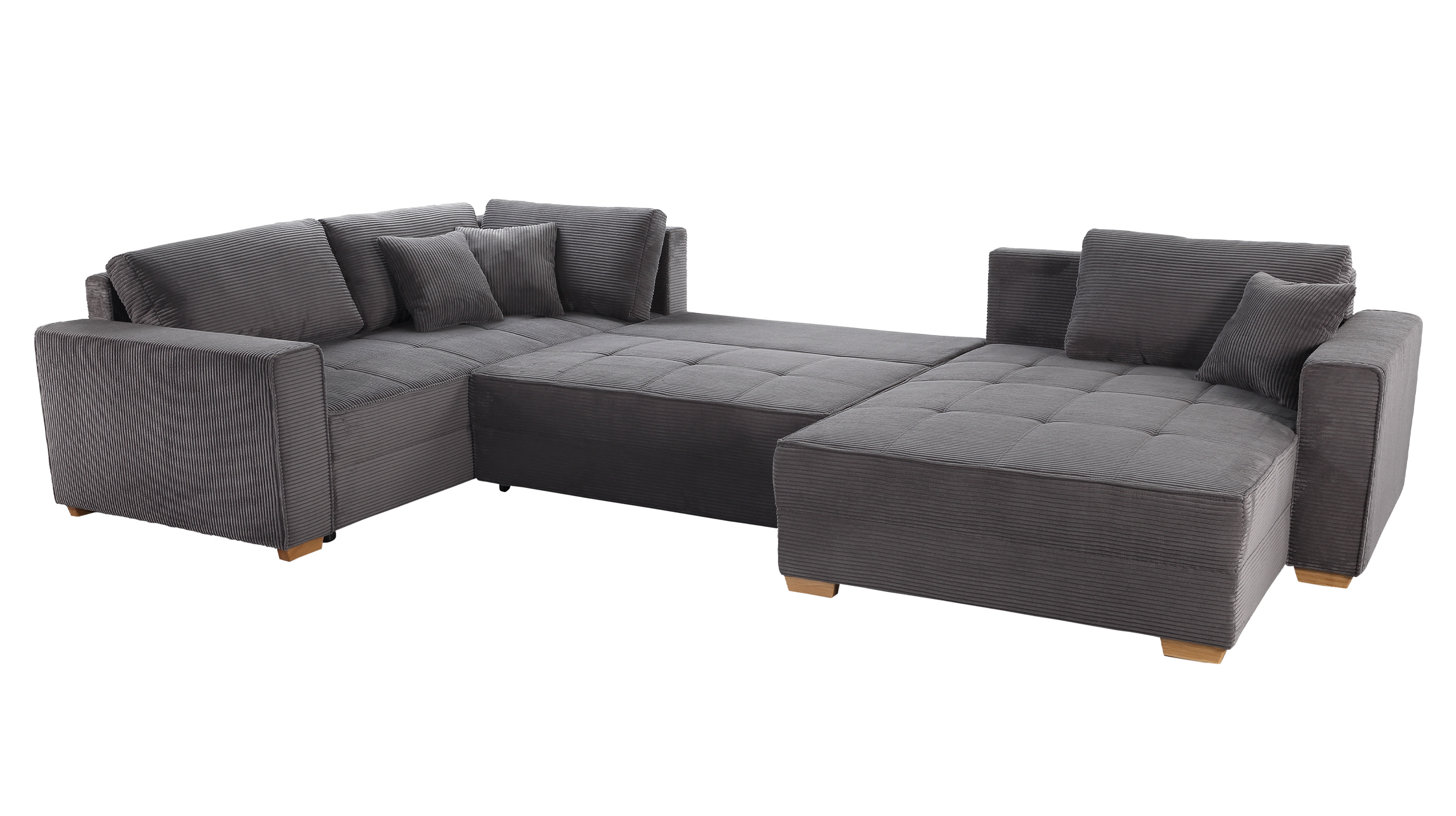 Wohnlandschaft Schlaffunktion Cord grau Bettkasten 379 cm - ALBA