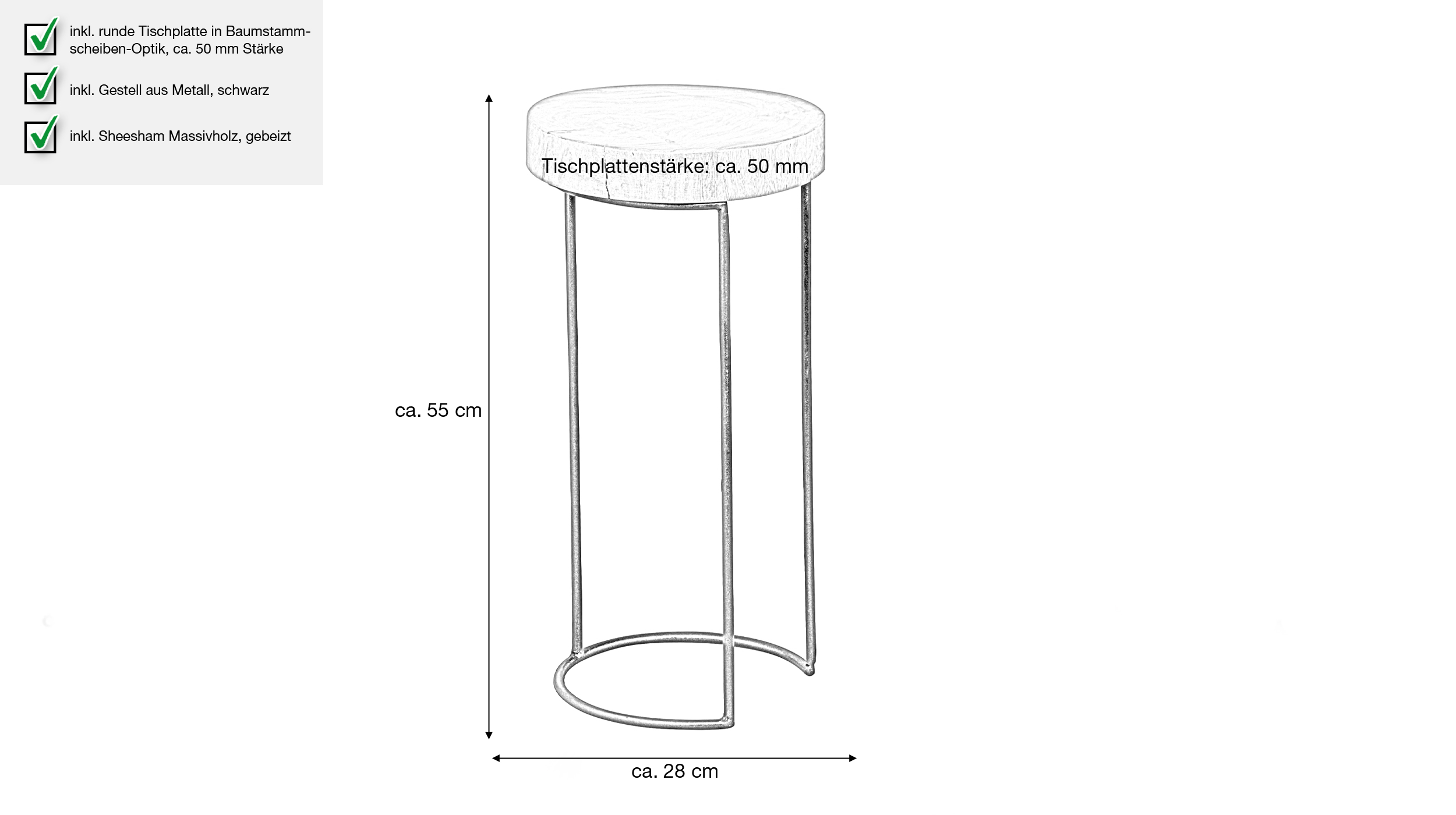 Beistelltisch Sheesham massiv gebeizt rund 28 x 28 x 55 cm - SKIVA