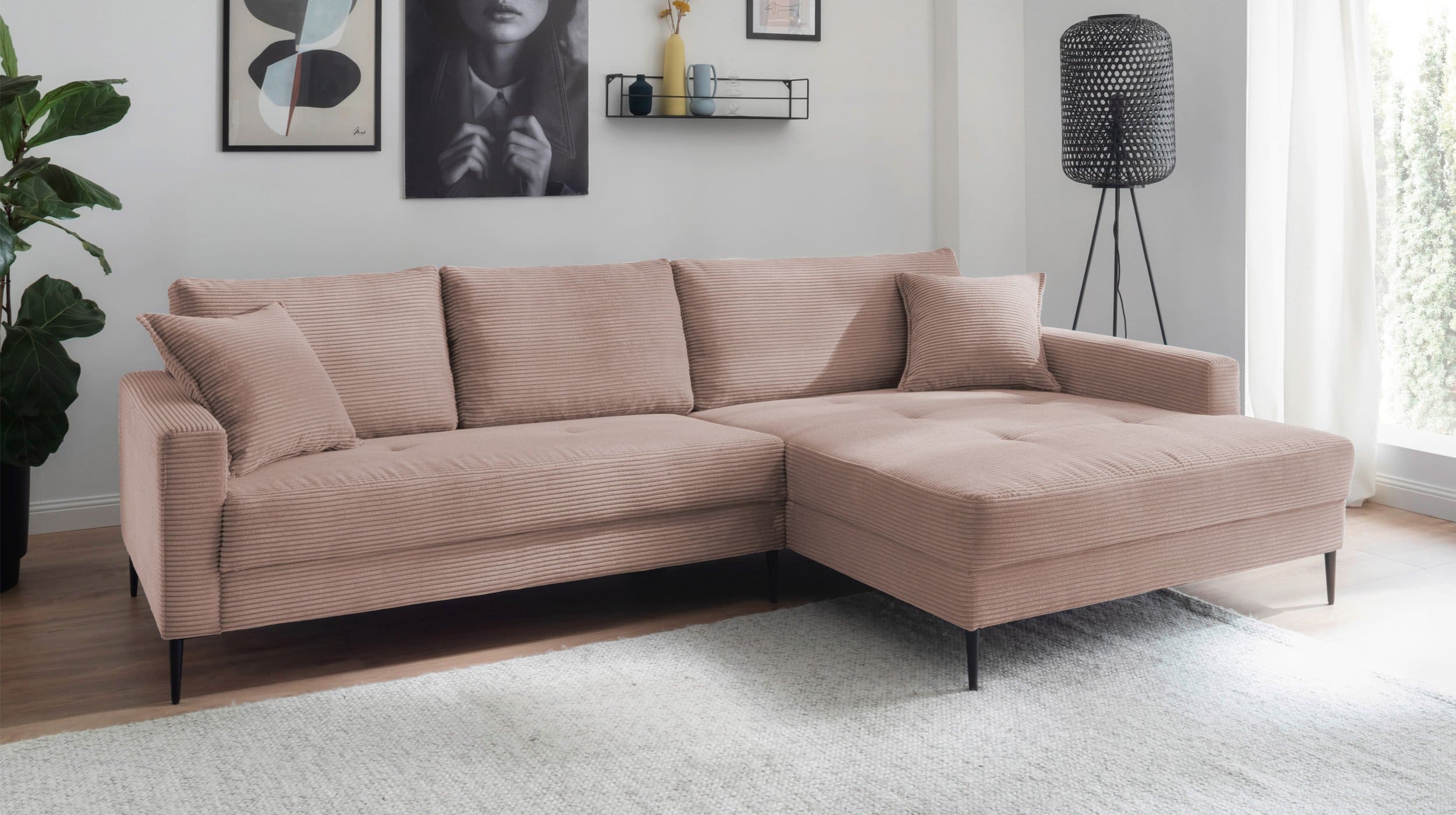 Ecksofa Cordbezug rosa 276 x 173 cm - SUMMER