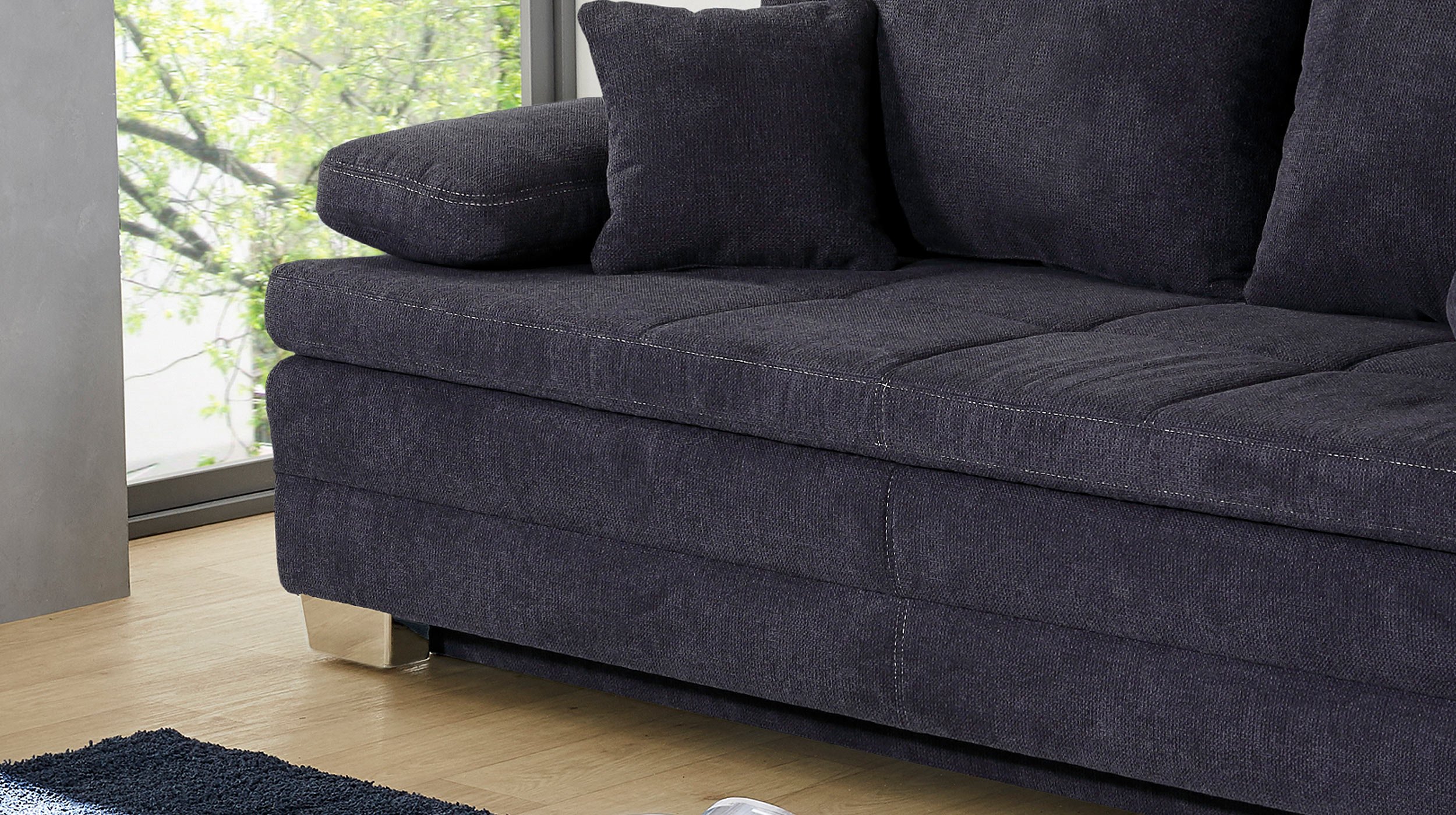 Schlafsofa dunkelblau inkl. Topper - Bettkasten 203 cm - LINDAU