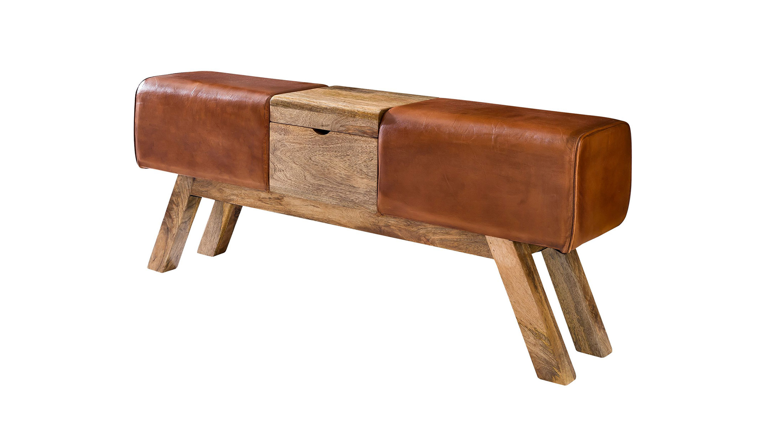 Sitzbank 120 cm echtes Leder braun Mango massiv - RANIS 