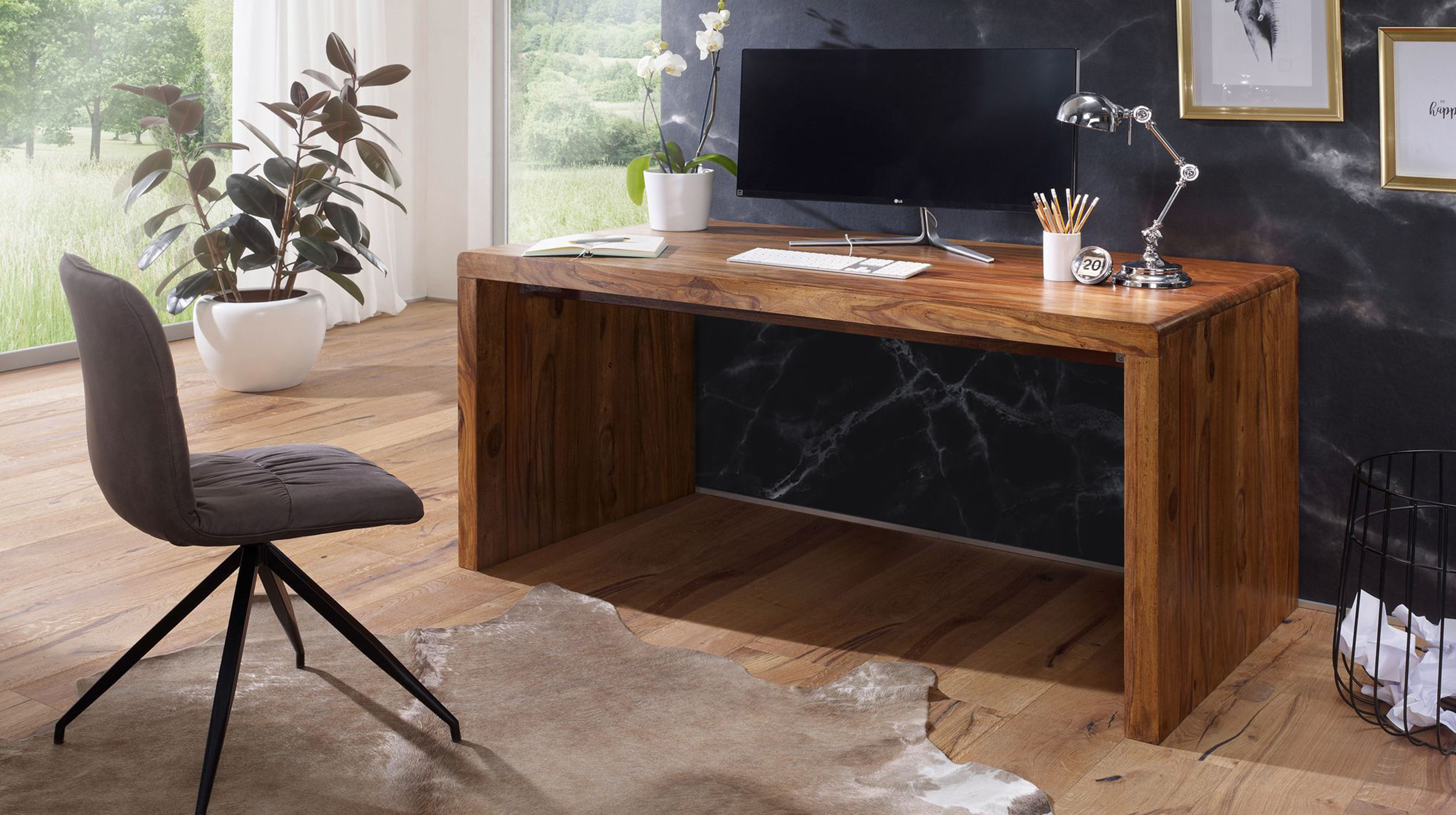 Schreibtisch Sheesham Massivholz 120 x 60 cm - BERAMUS 