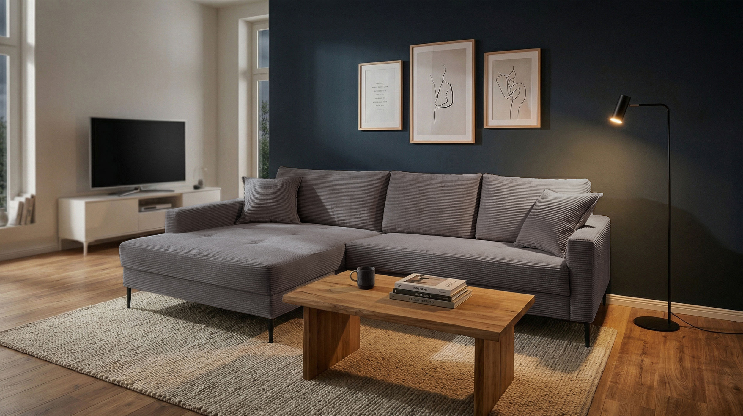 Ecksofa Cord grau 276 x 173 cm - OT links - SUMMER