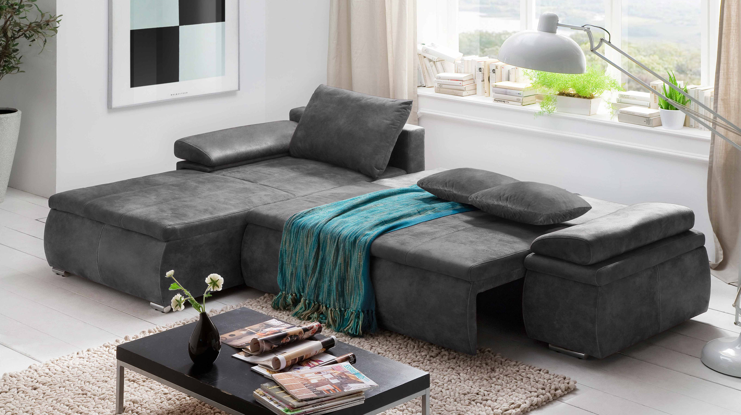 Ecksofa mit Schlaffunktion anthrazit 268 x 180 cm - CELINA