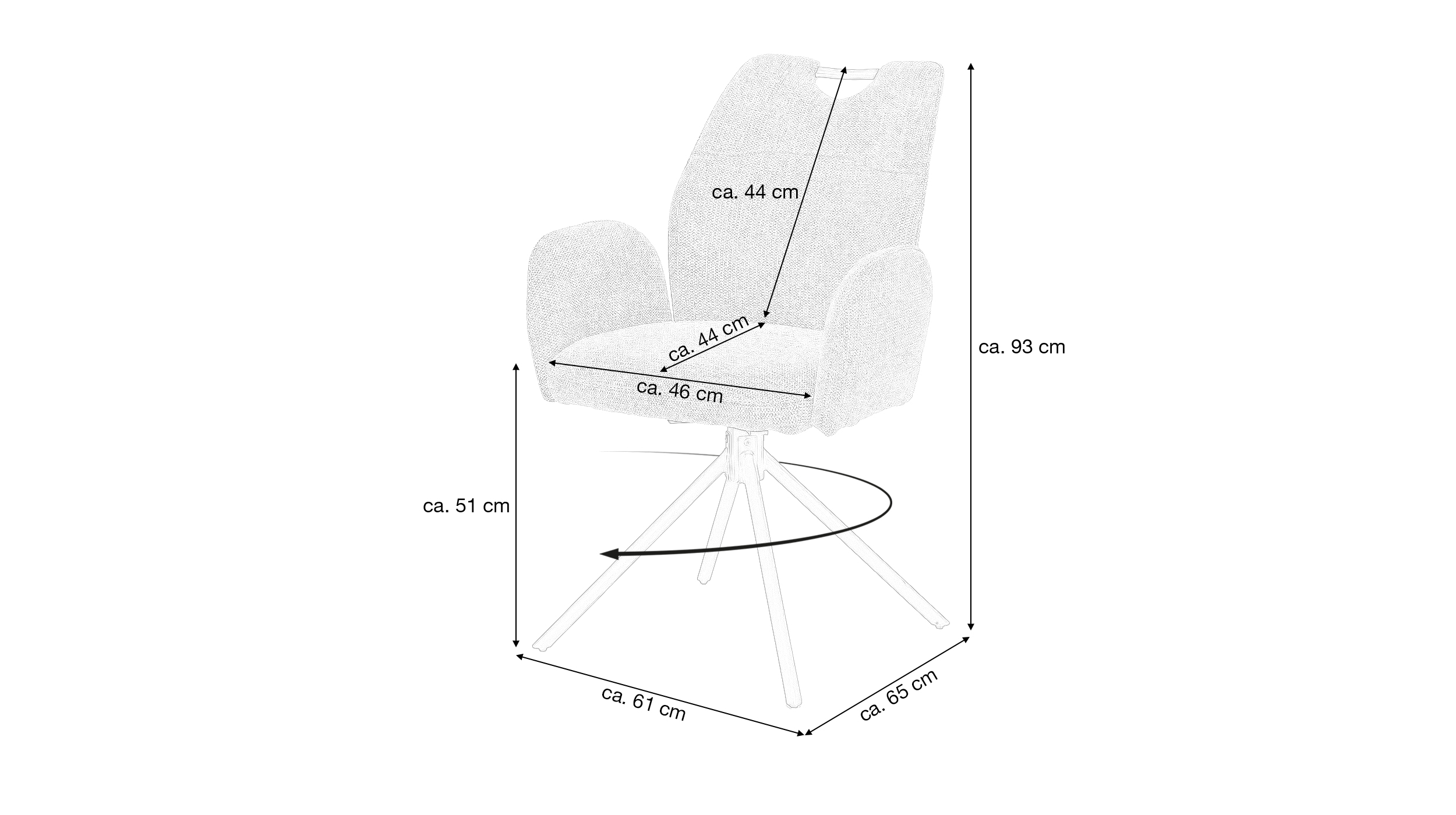 Armlehnstuhl dunkelgrau Drehstuhl - Webstoff Bezug - CARINA 