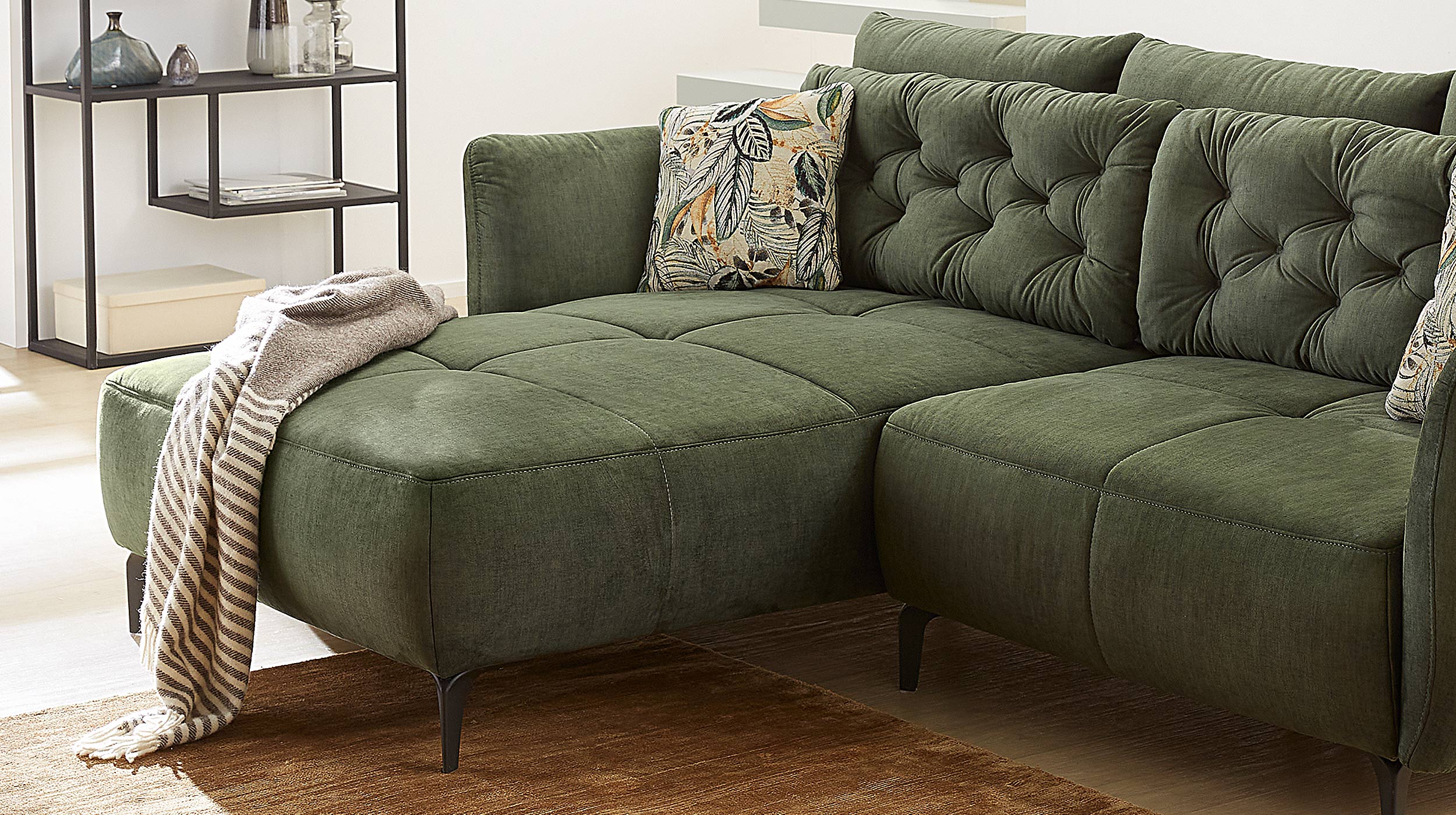 Ecksofa grün Veloursbezug 251 x 186 cm - SALO
