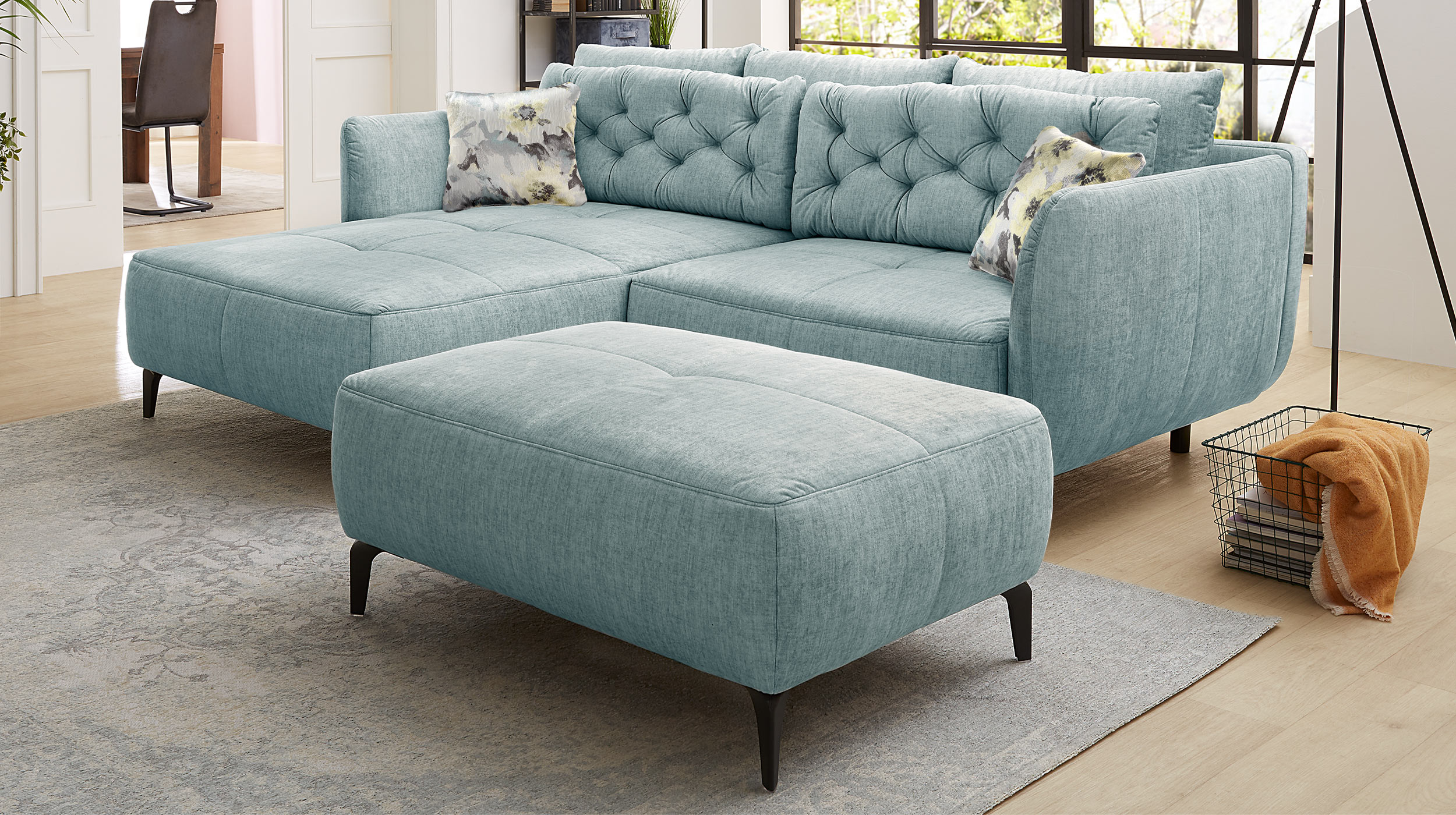 Ecksofa blau Veloursbezug 251 x 186 cm - SALO
