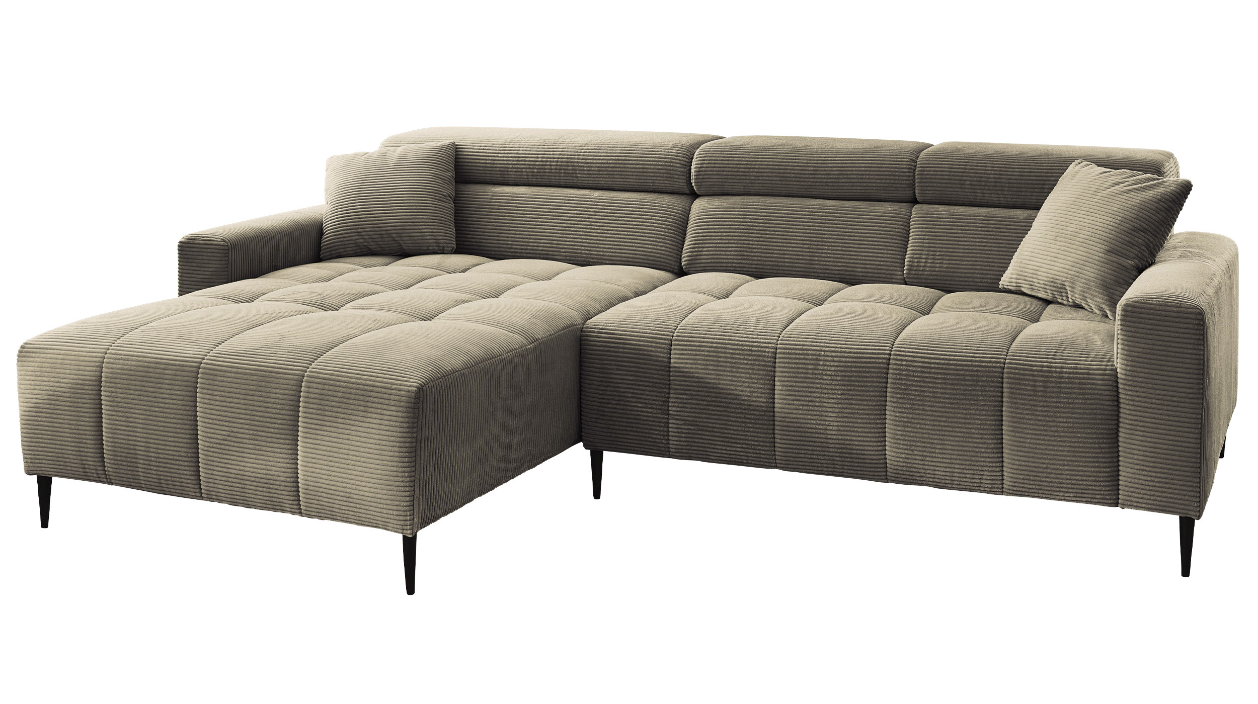 Ecksofa Cord grün ausziehbar - Sitztiefenverstellung 256 cm - OT links - SIMPLE