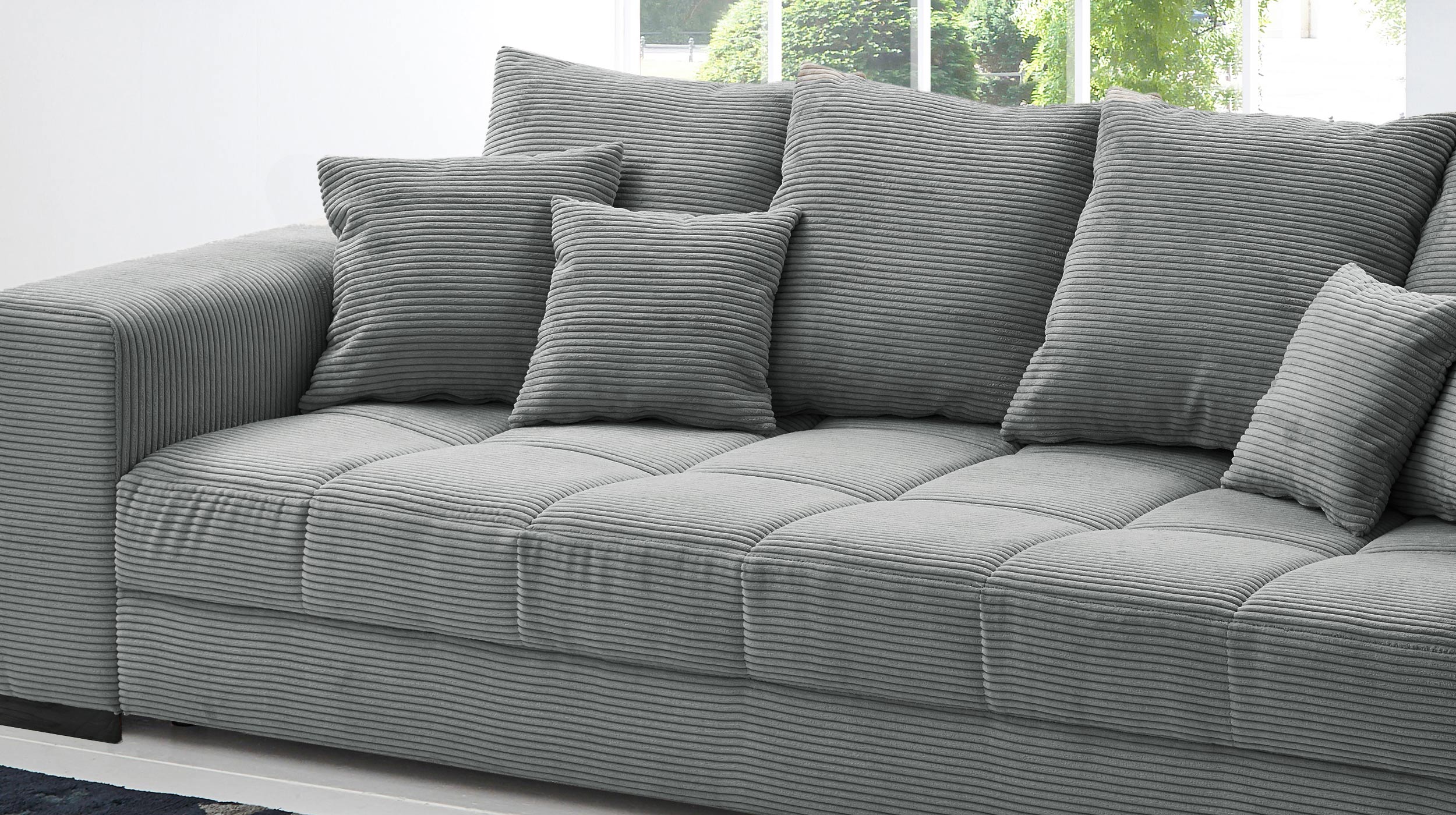 Big Sofa grau Cord 254 cm - Nosagunterfederung - BORNEO