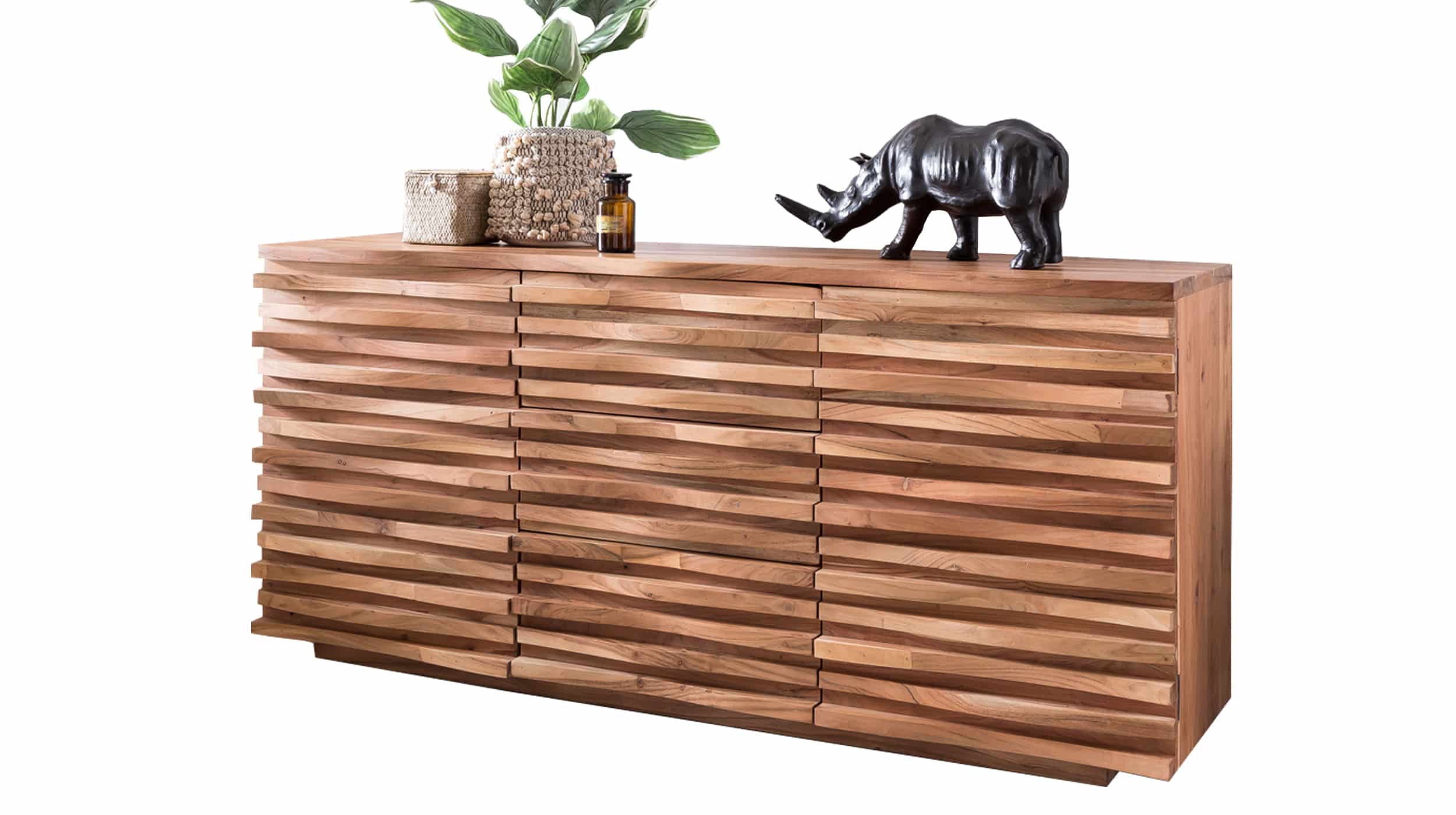 Sideboard mit 3 Schubladen Akazie massiv lackiert 160 cm - SVENTE 