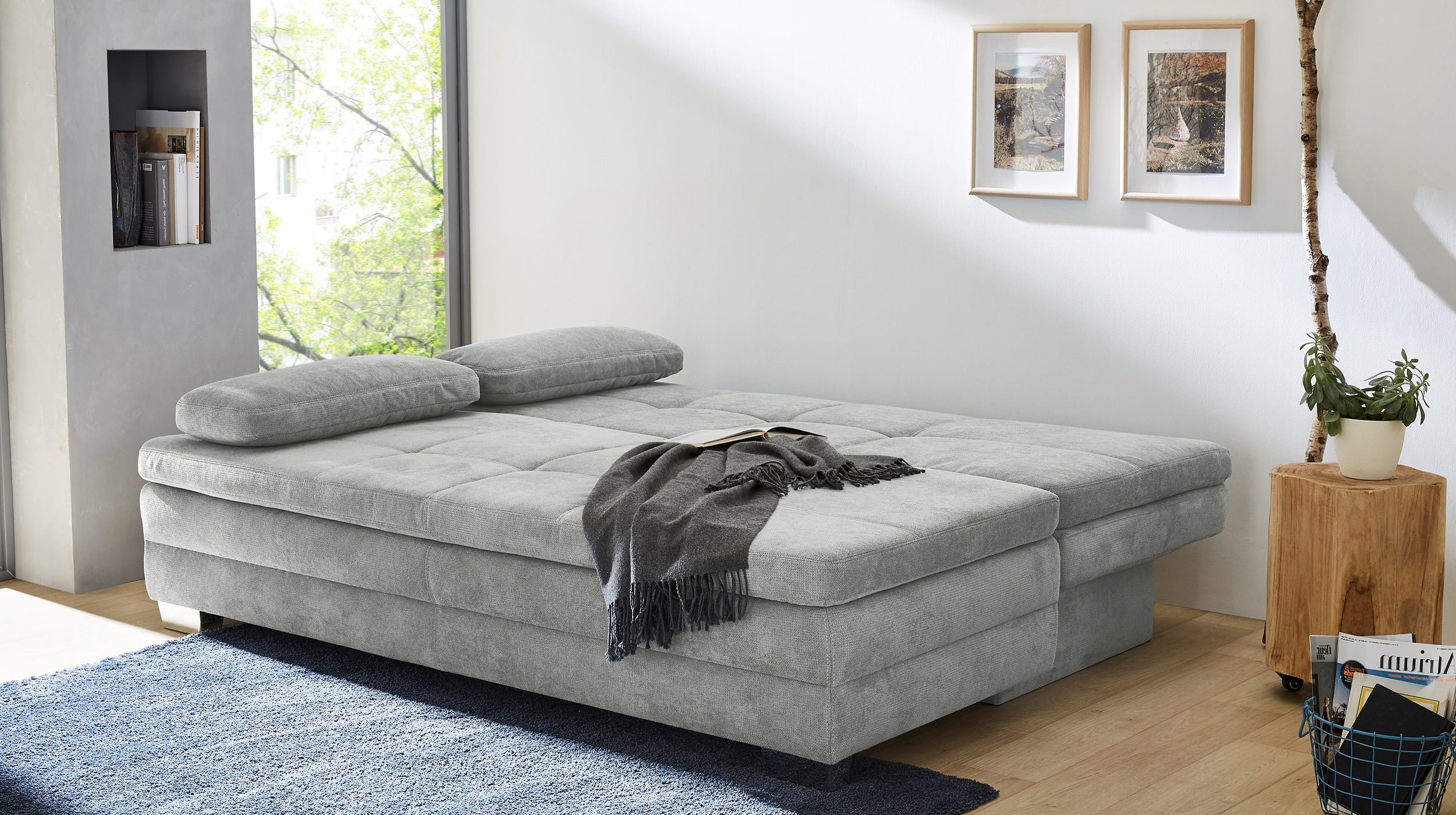 Schlafsofa grau inkl. Topper - Bettkasten 203 cm - LINDAU