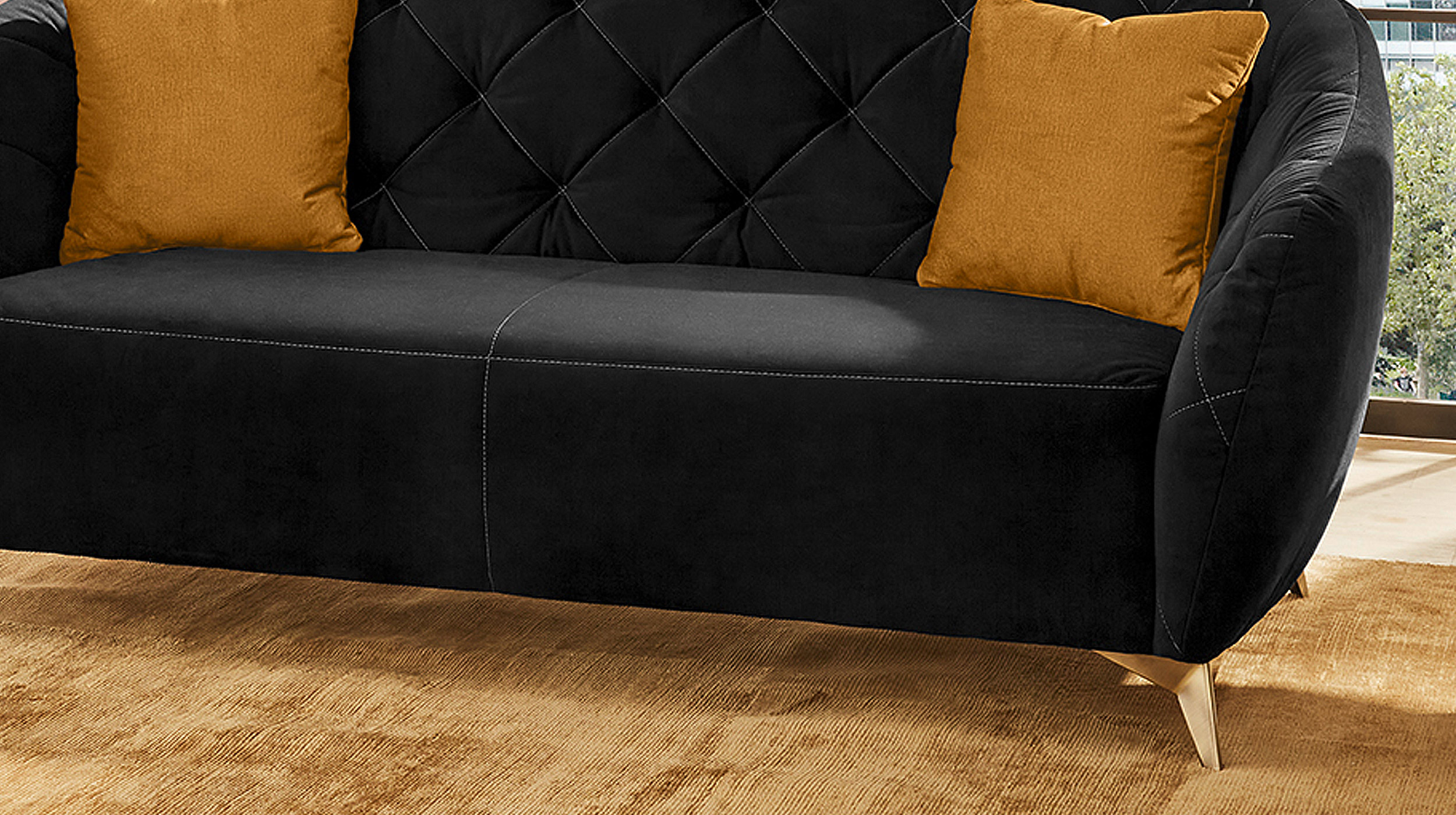 Einzelsofa 2-Sitzer Samtstoff schwarz 196 cm - YORK