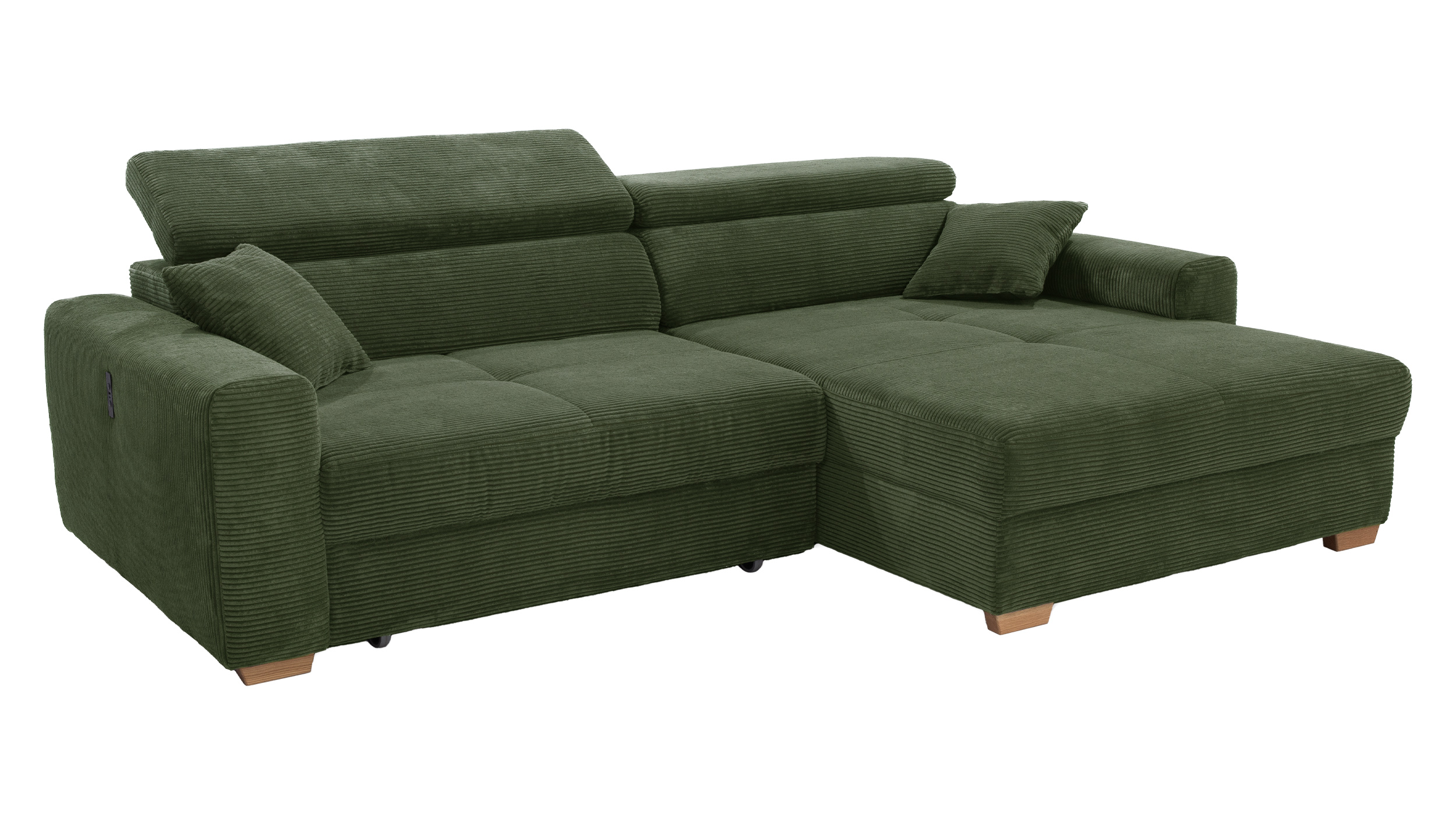 Ecksofa Cord grün 277 x 187 cm mit Relaxfunktion - SLIDER