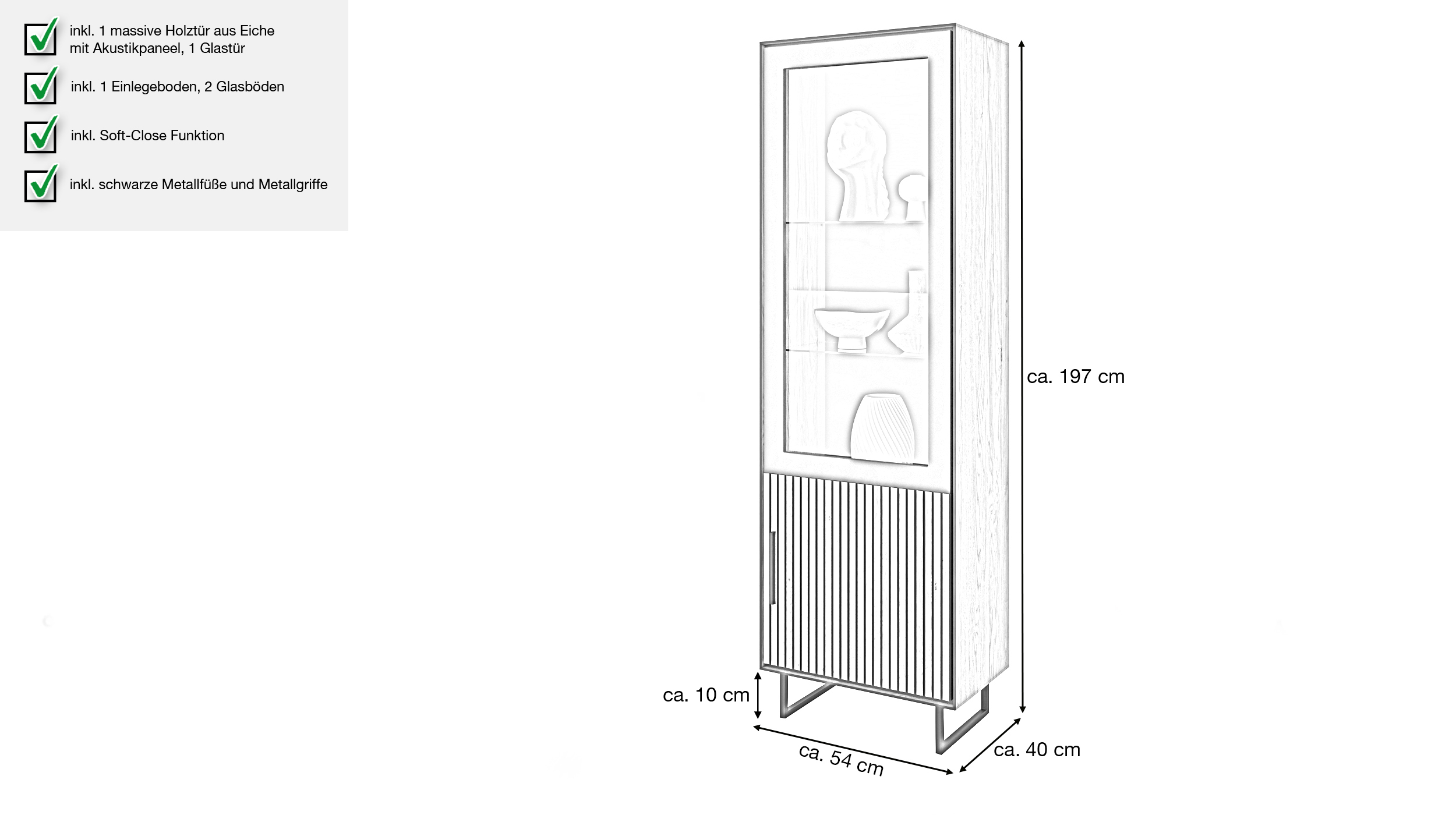 Vitrine mit Glastür Eiche geölt 54 cm - BELLA