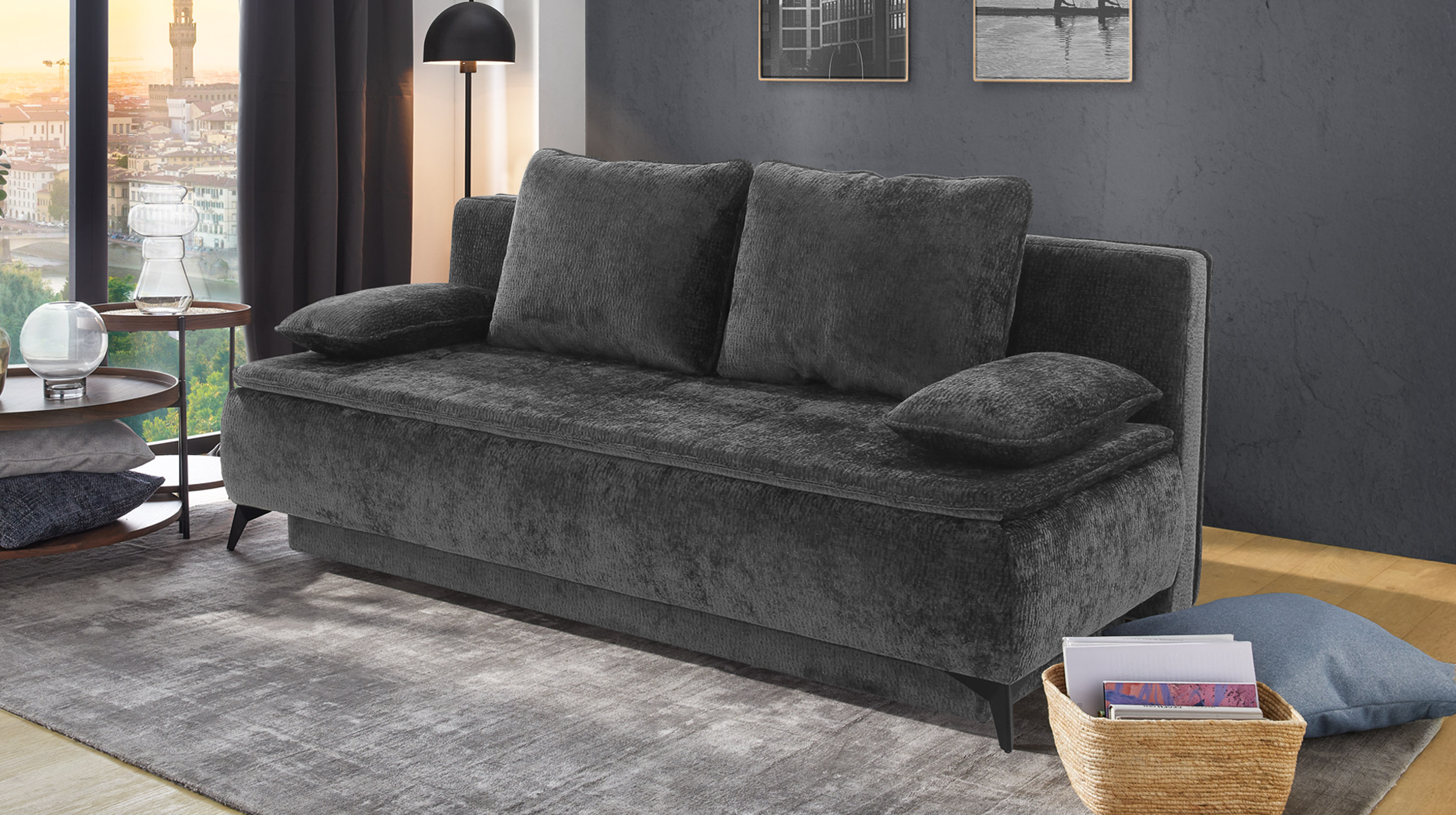 Schlafsofa grau 204 cm mit Bettkasten - Dauerschläfer - LIVENTO 