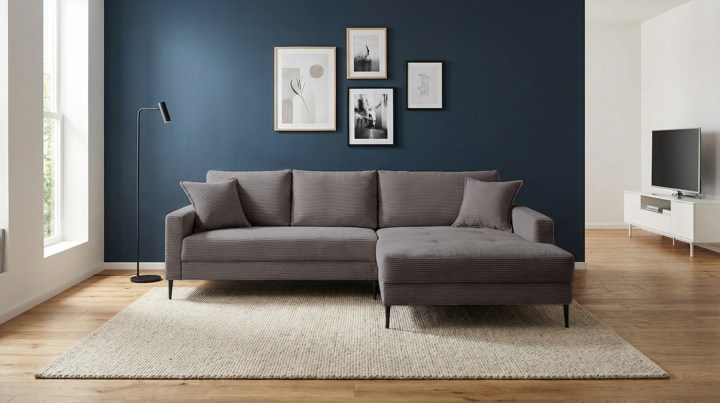 Ecksofa Cord grau 276 x 173 cm - OT rechts - SUMMER