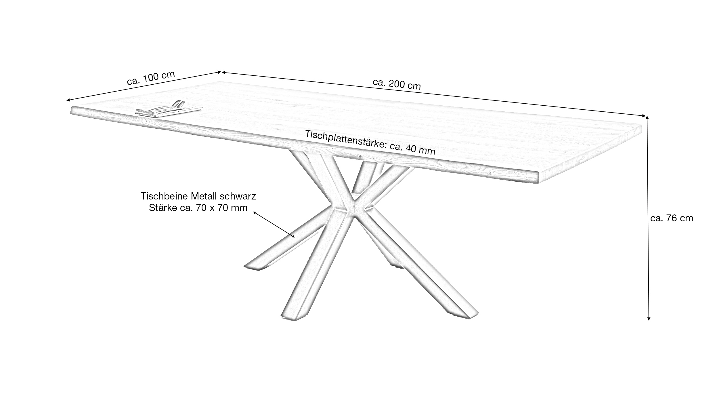 Esstisch Baumkantentisch Optik 200 cm massiv Wildeiche geölt - DAHLIA