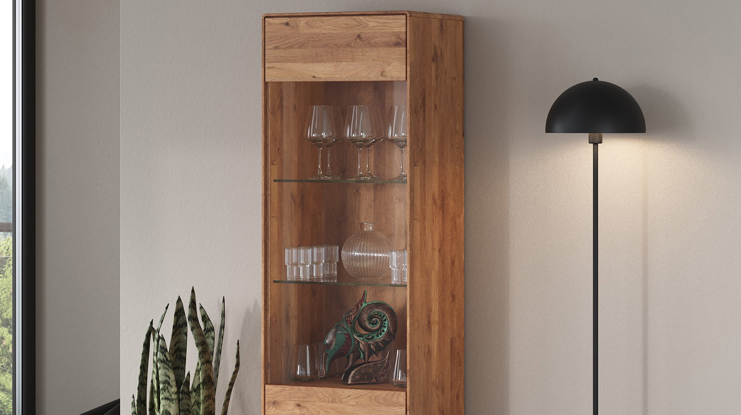 Vitrine mit Glastür Wildeiche massiv 51 cm - LUCAS