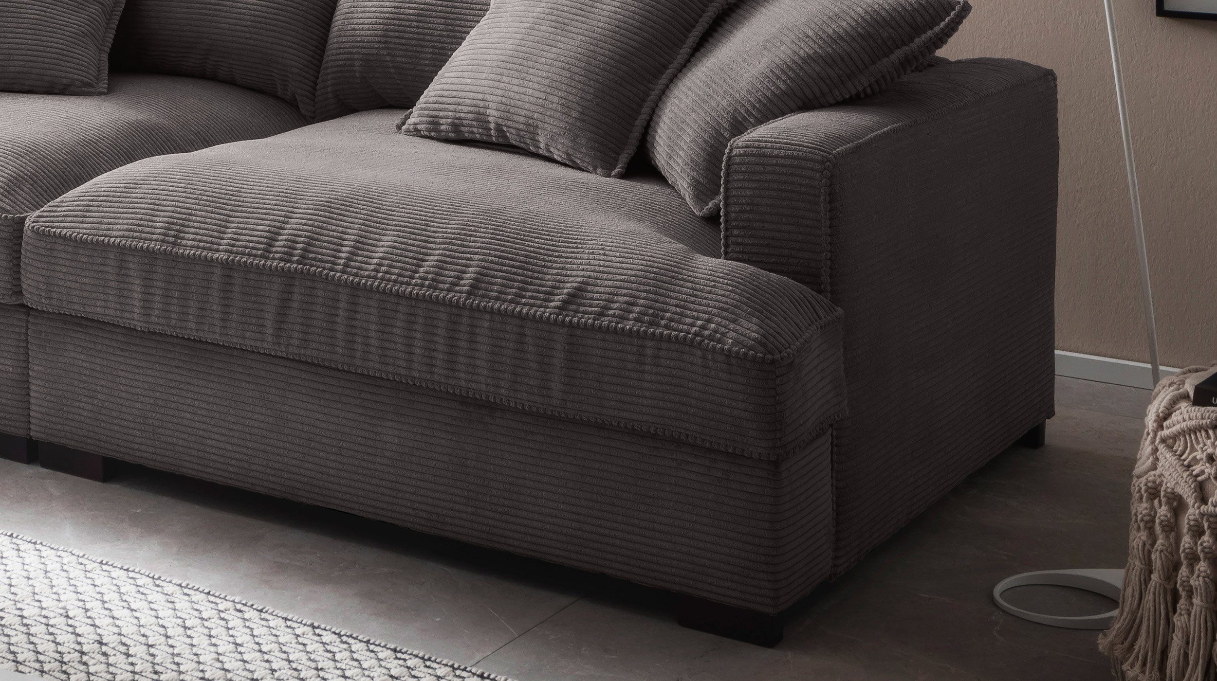 Big Sofa Cord grau - 242 cm - Nosagunterfederung - TRIBECCA 
