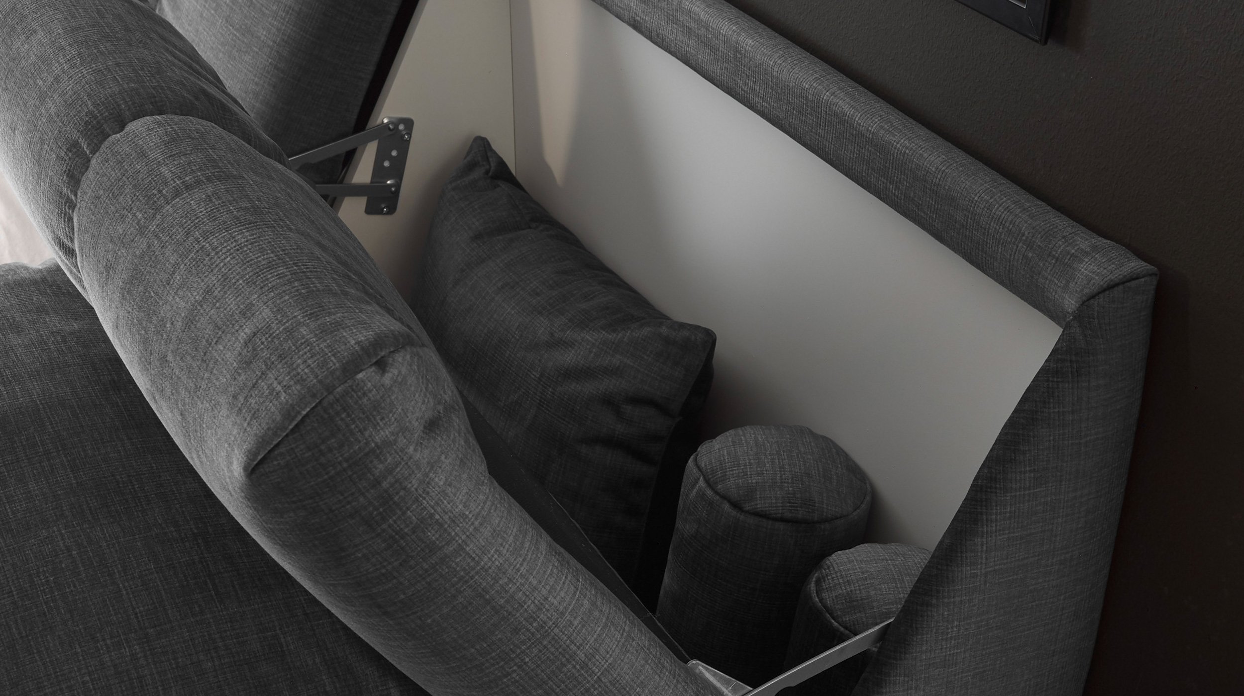 Boxbett 160 x 200 cm grau Stoffbezug Bettkasten - MADRID