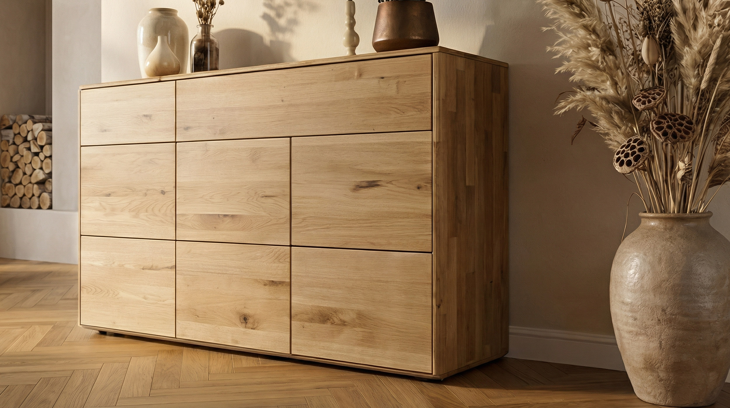 Kommode mit 2 Schubladen Wildeiche massiv geölt 149 cm - SKOV