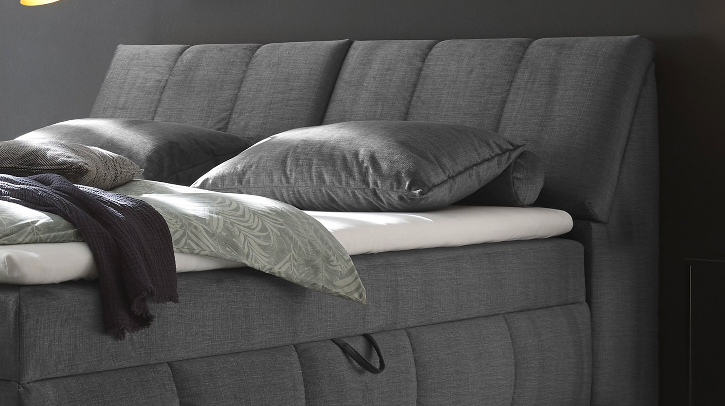 Boxbett 160 x 200 cm grau Stoffbezug Bettkasten - MADRID