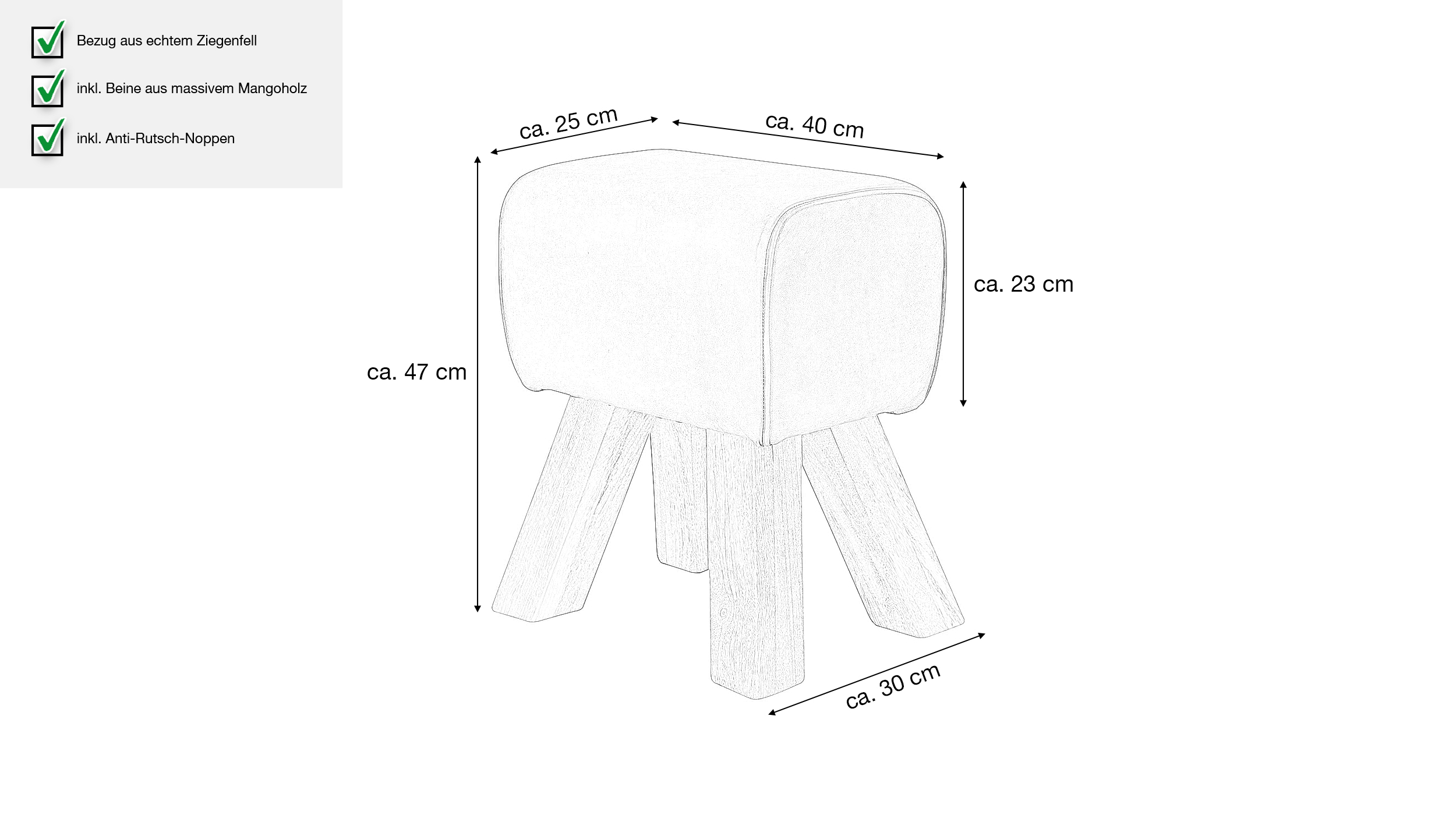 Sitz- & Fußhocker Echtleder Mango massiv lackiert - VENROS