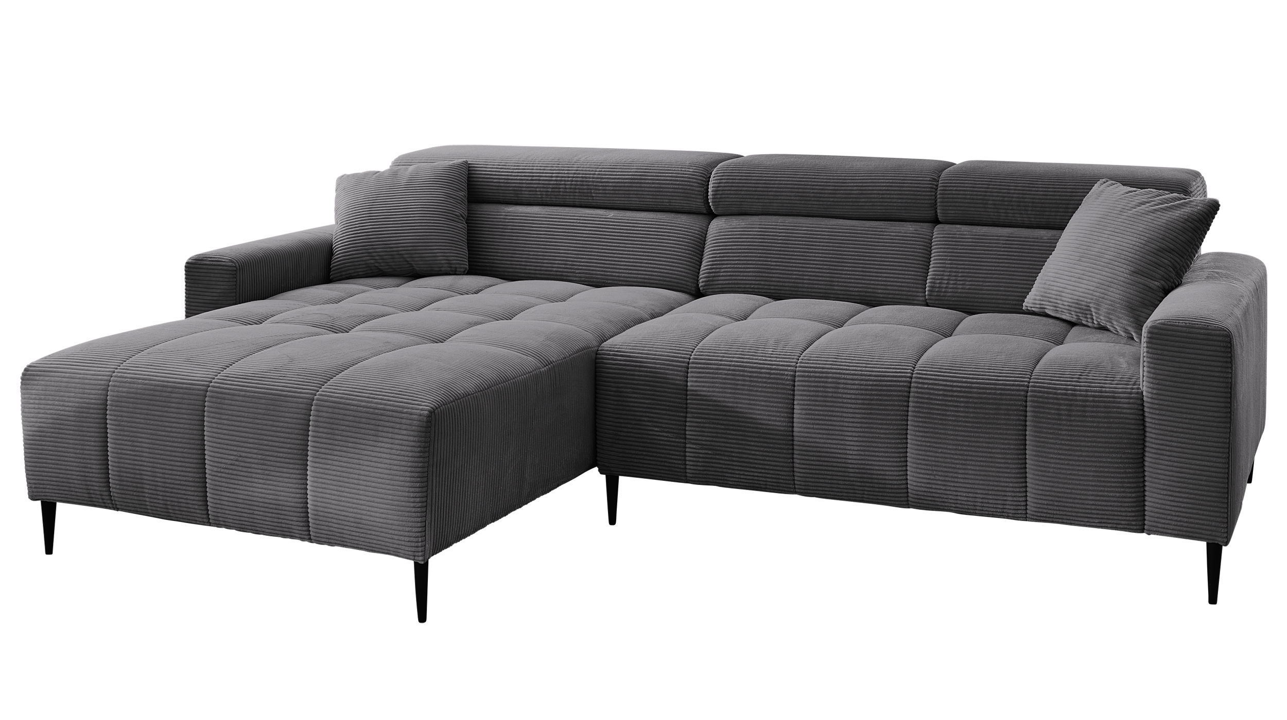 Ecksofa Cord grau ausziehbar - Sitztiefenverstellung 256 cm - OT links - SIMPLE