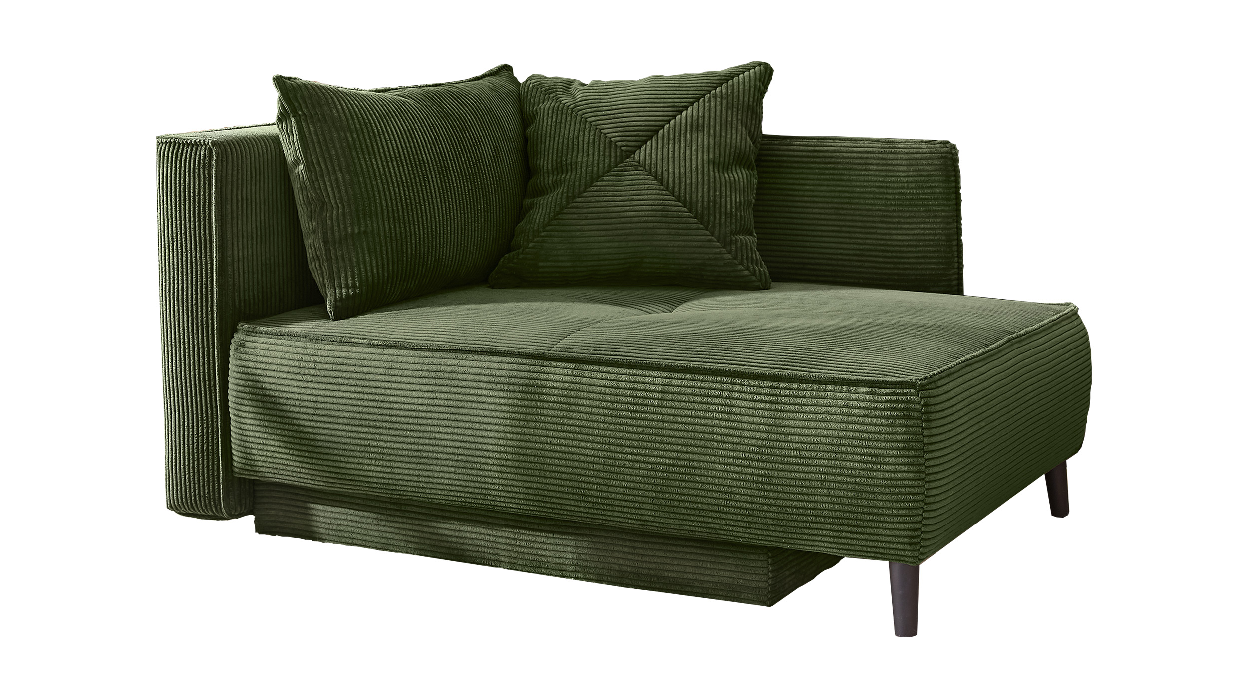 Einzelsofa Cord grün 155 cm Recamiere mit Schlaffunktion - REX