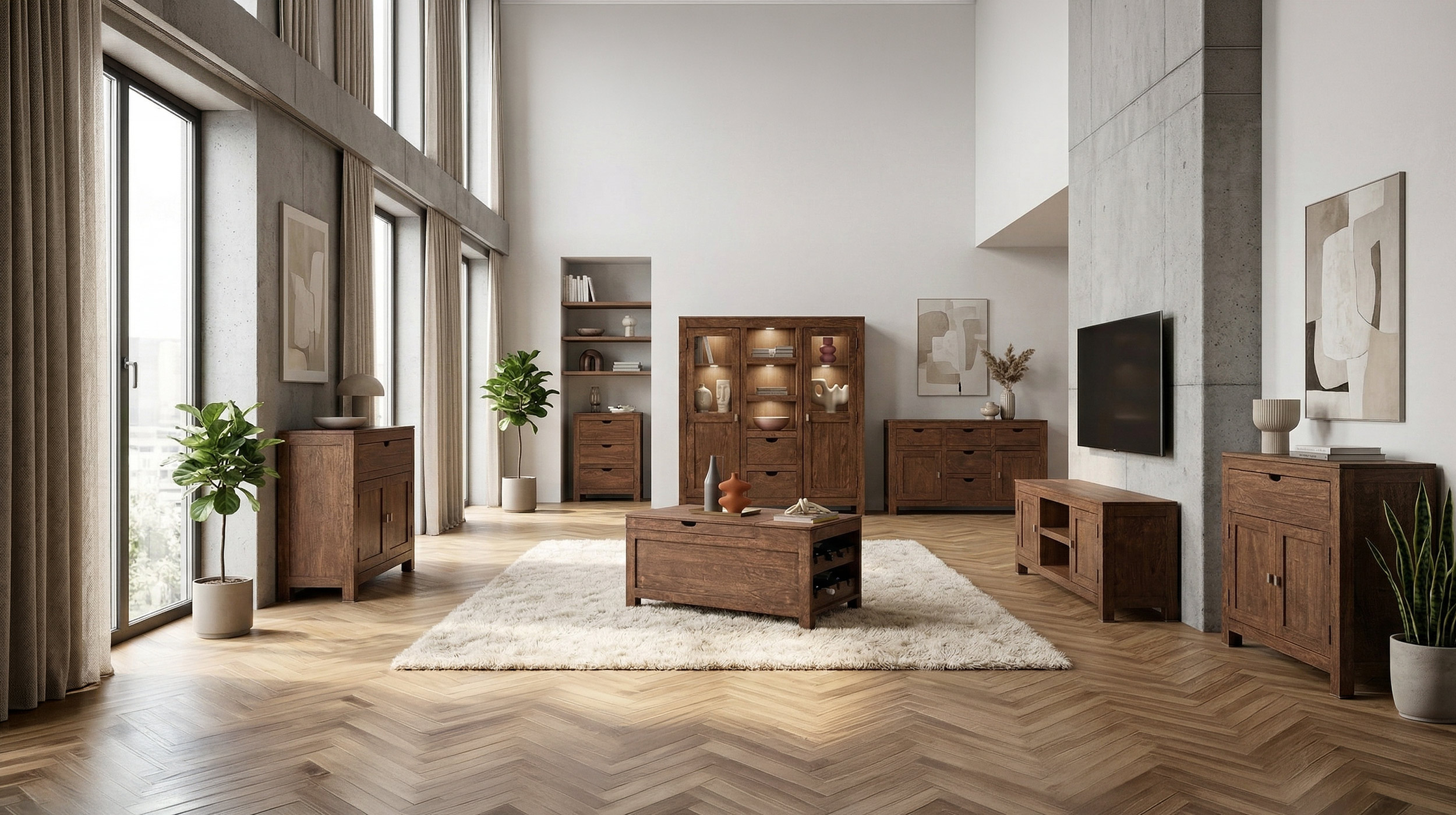 Kommode 90 cm Mango massiv gebeizt - montiert - MANGALA